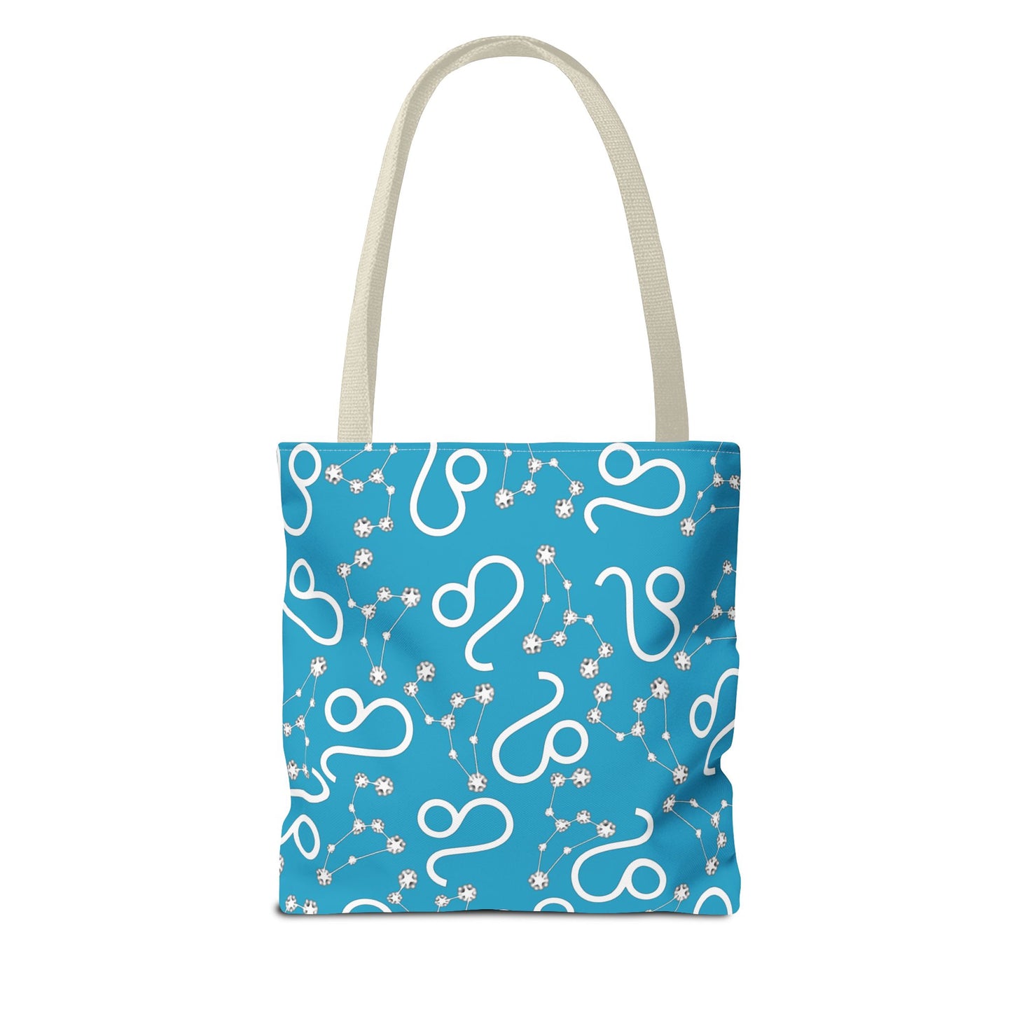 Tote Bag, Leo Zodiac Sign, AOP, (Turquoise, White)