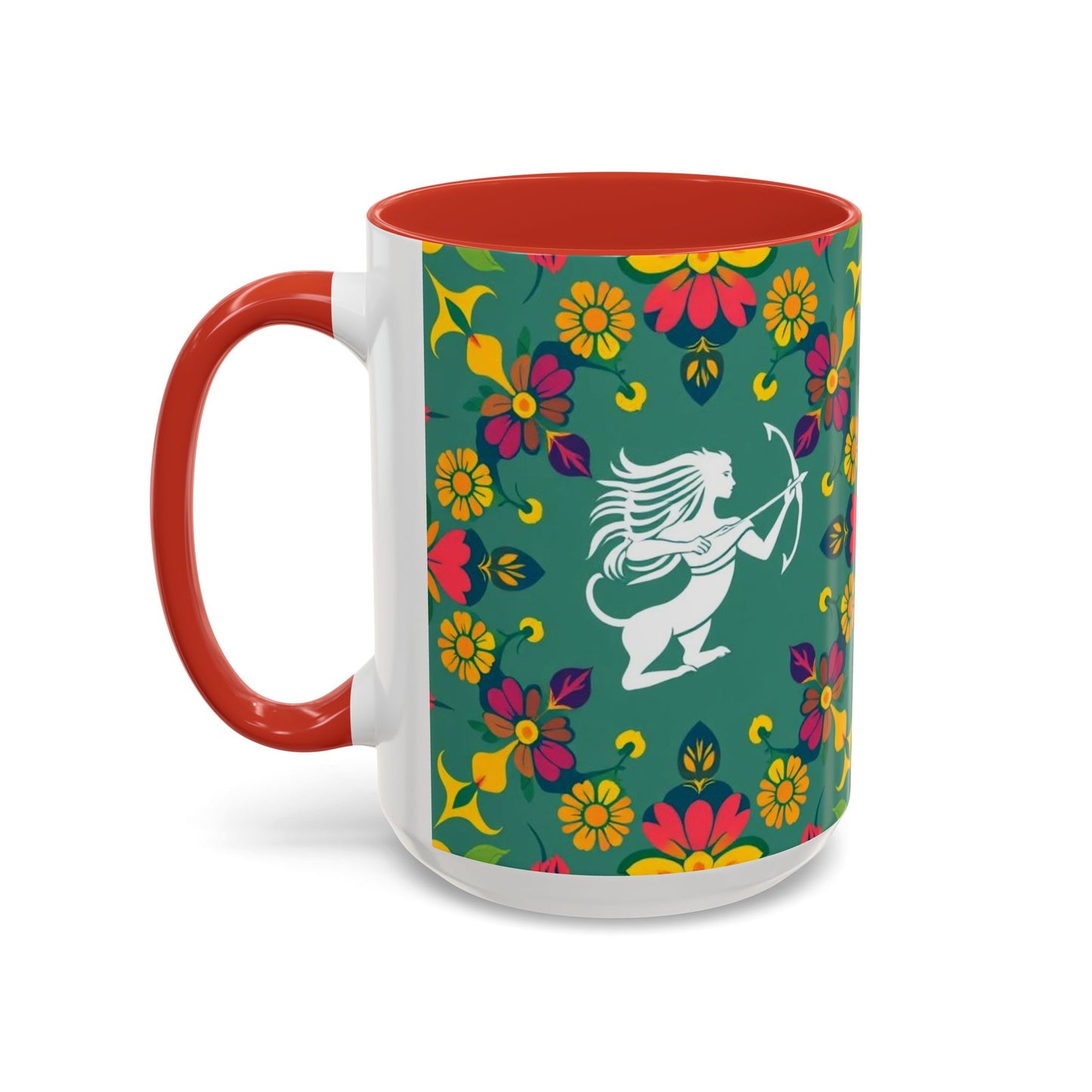 Accent Coffee Mug, Sagittarius, Zodiac. Flower Pattern, (11, 15oz)