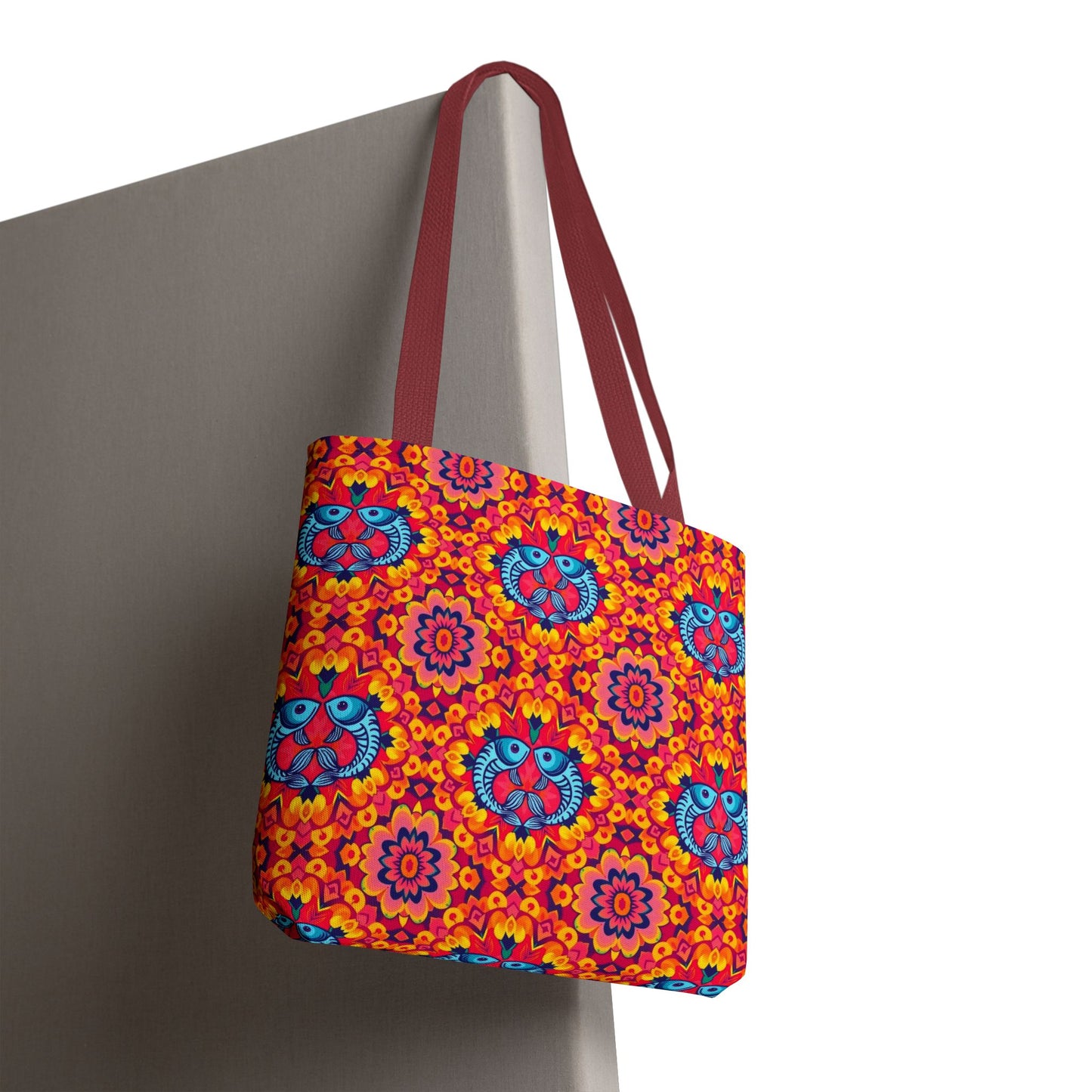 Tote Bag, (AOP), Pisces, Zodiac v5, Flower Pattern