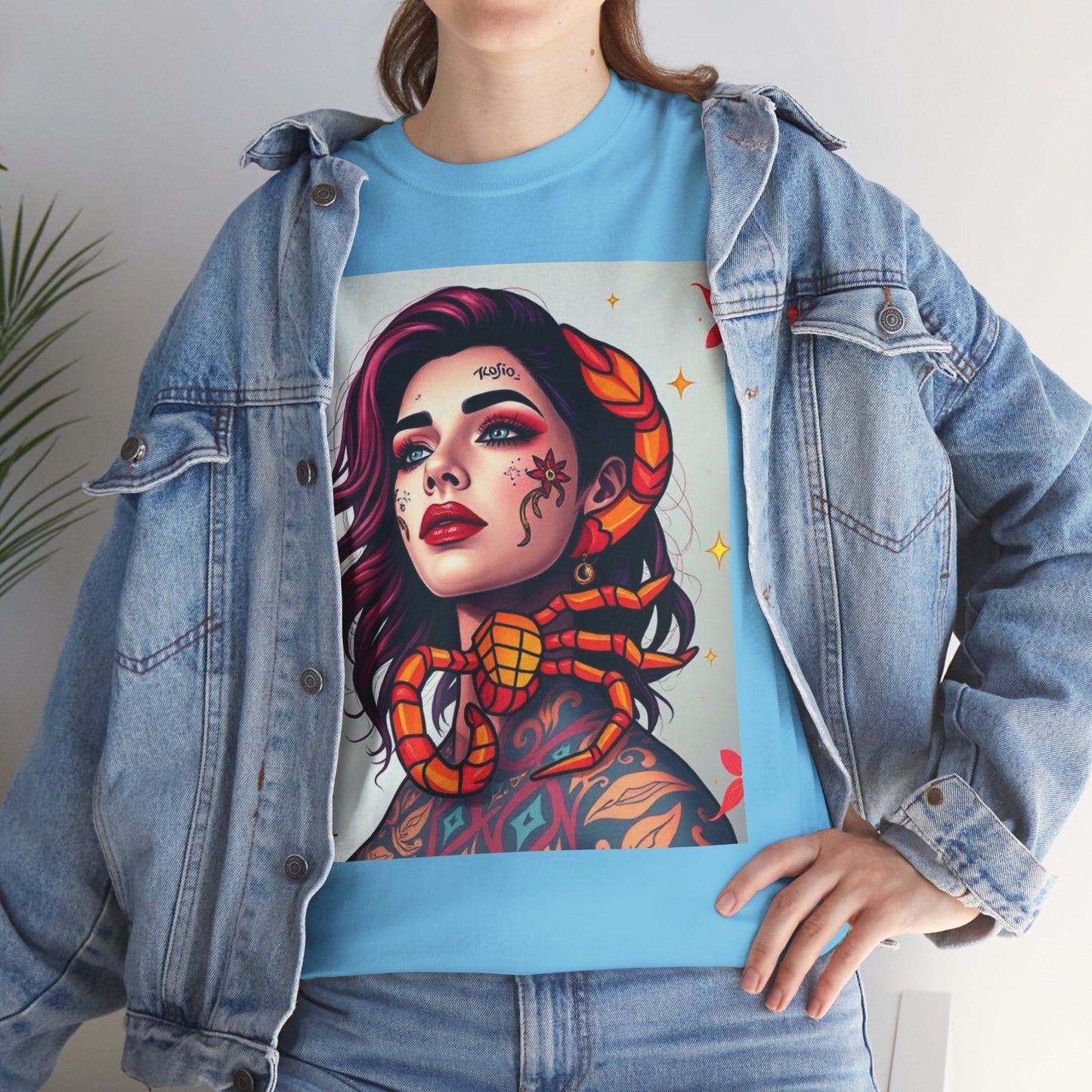 Unisex Heavy Cotton T-Shirt, Scorpio, Zodiac v3, Sexy Art