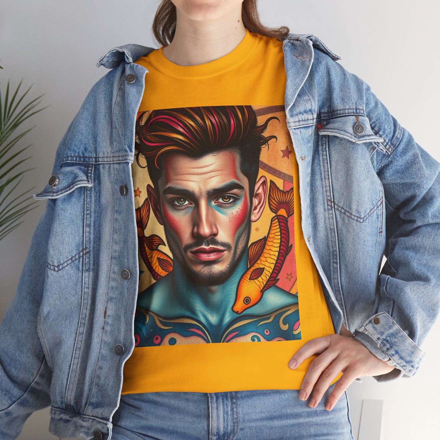 Unisex Heavy Cotton T-Shirt, Pisces, Zodiac v2, Sexy Art