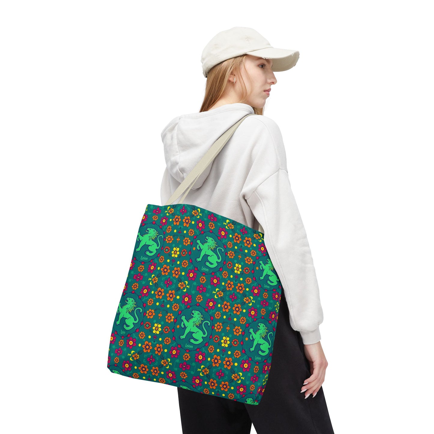 Tote Bag (AOP), Leo, Zodiac v1, Flower Pattern