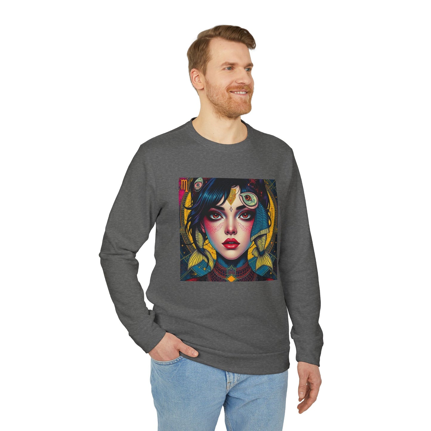 Adidas, Unisex Fleece Crewneck Sweatshirt, Pisces, Pop Art v1, Zodiac