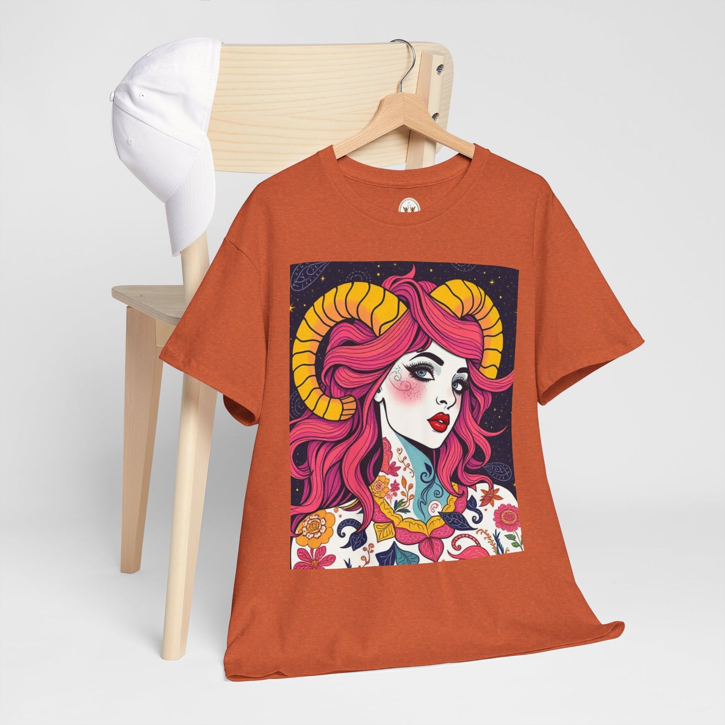 Unisex Heavy Cotton T-Shirt, Aries, Zodiac v2, Sexy Art