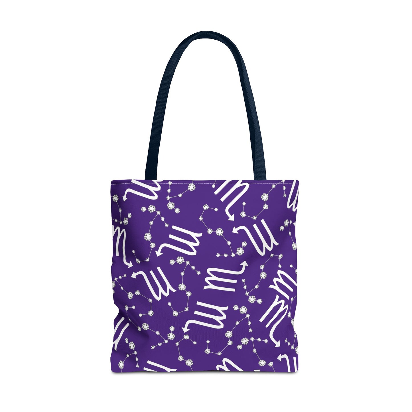 Tote Bag, Scorpio Zodiac Sign, AOP, (Purple, White)