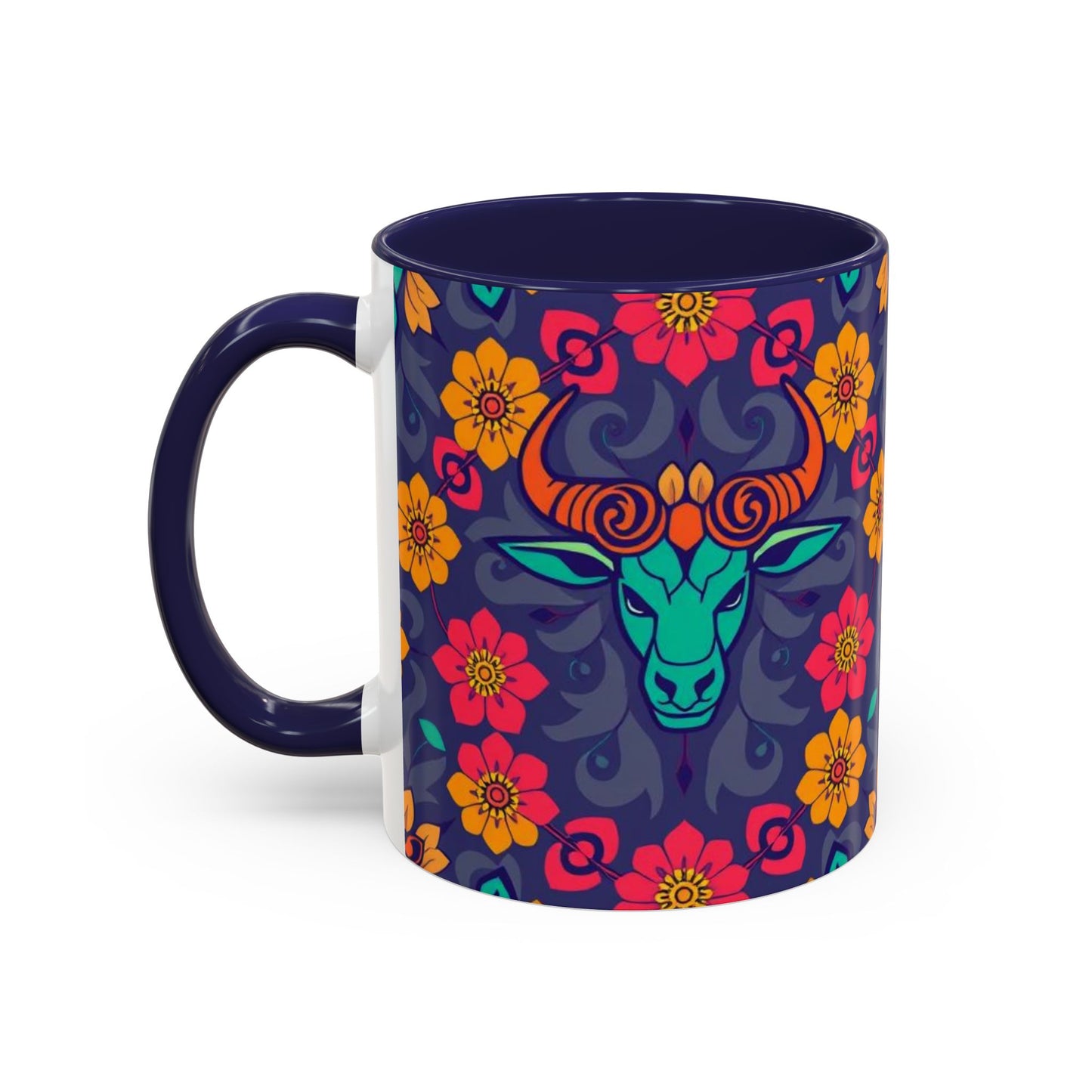 Accent Coffee Mug, Taurus, Zodiac. Flower Pattern, (11, 15oz)