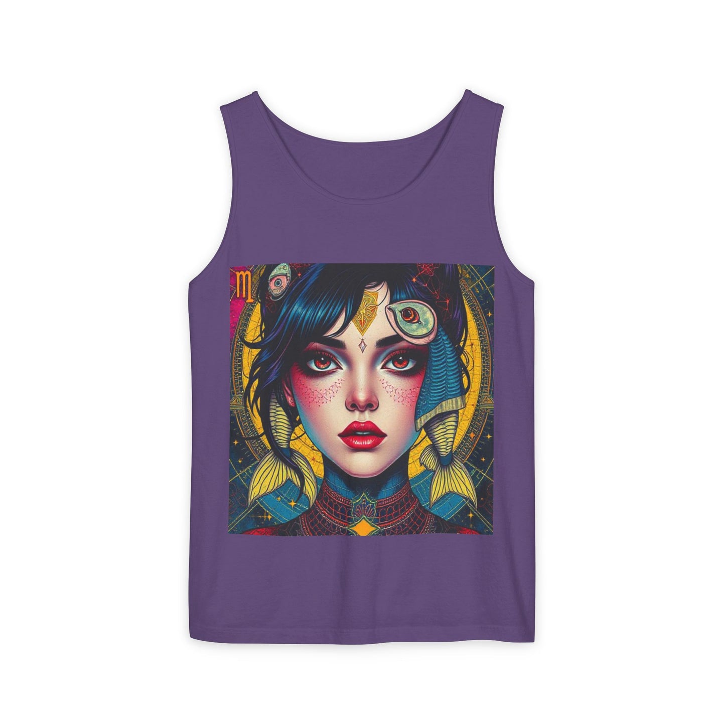Unisex Garment-Dyed, Tank Top, Pisces Design, Pop Art, 100% US cotton