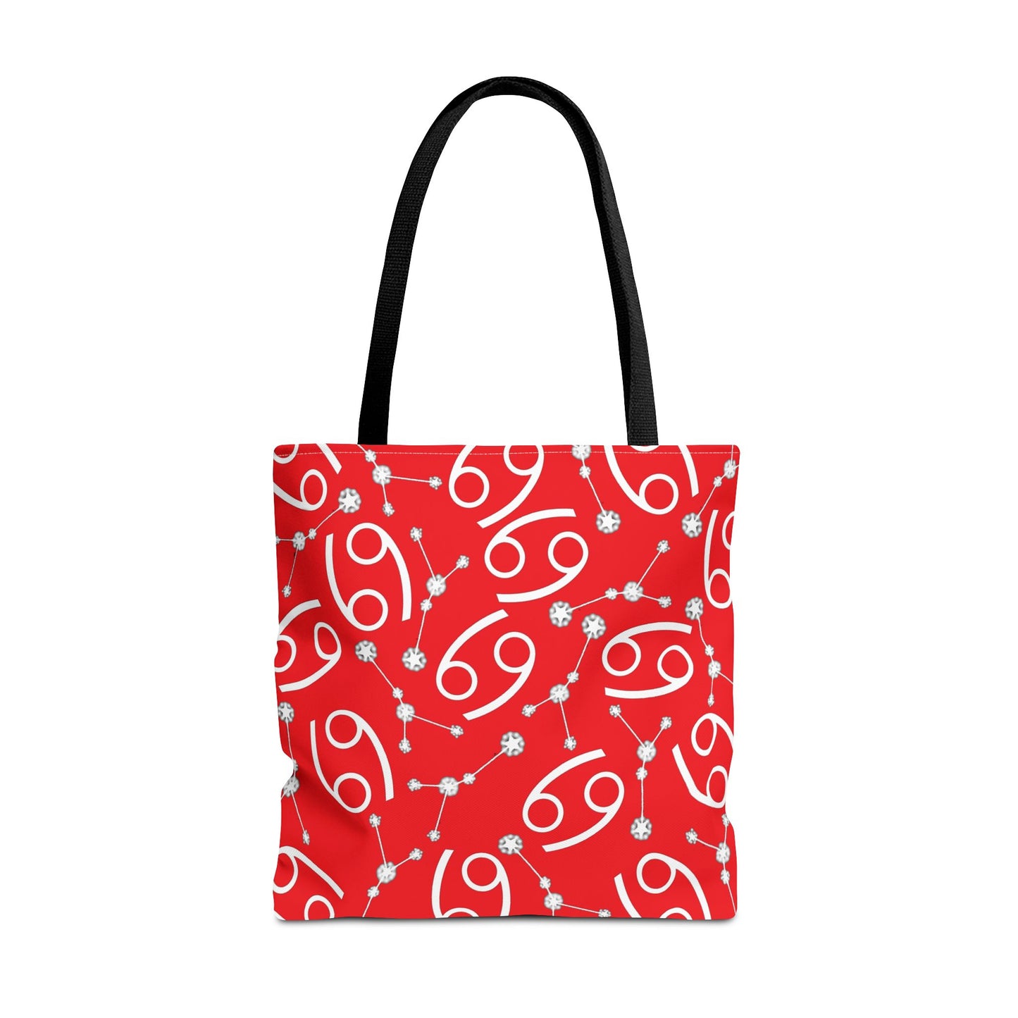 Tote Bag, Cancer Zodiac Sign, AOP, (Red, White)