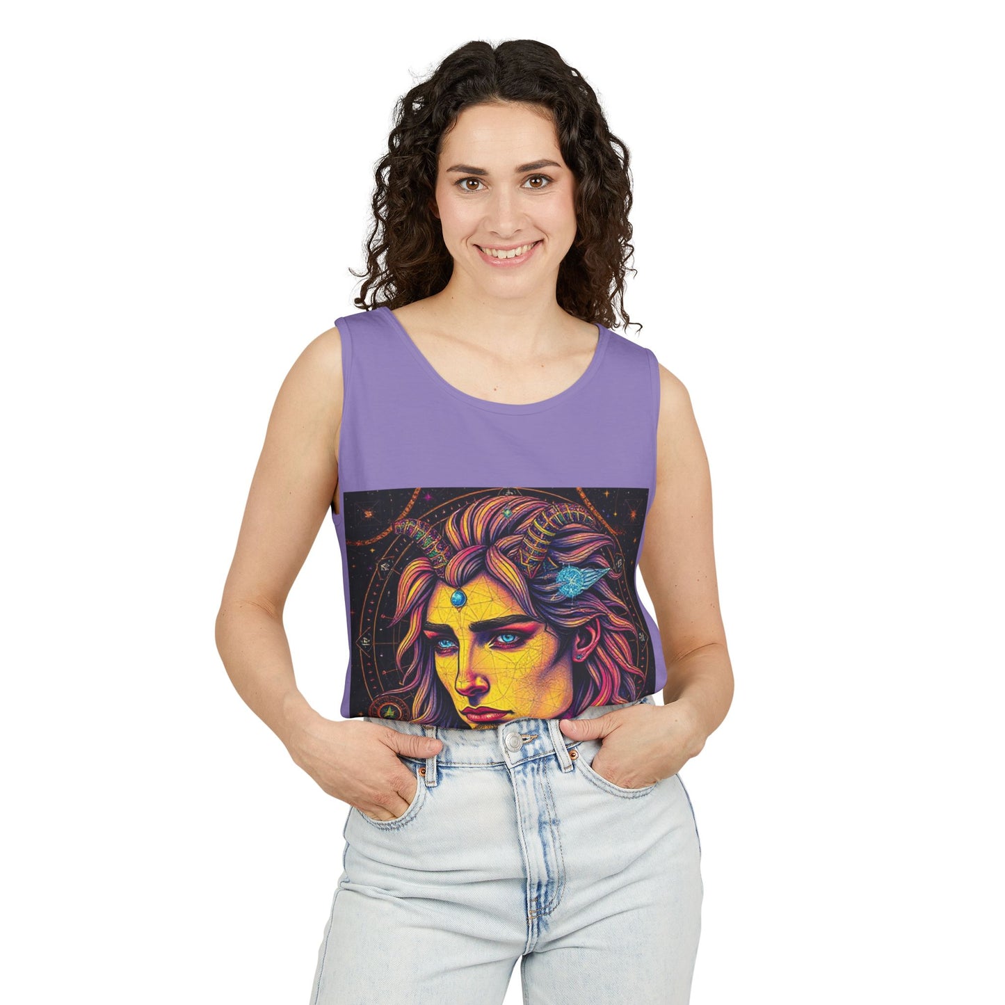 Unisex Garment-Dyed, Tank Top, Aquarius Design, Pop Art v1, 100% Ringspun US cotton