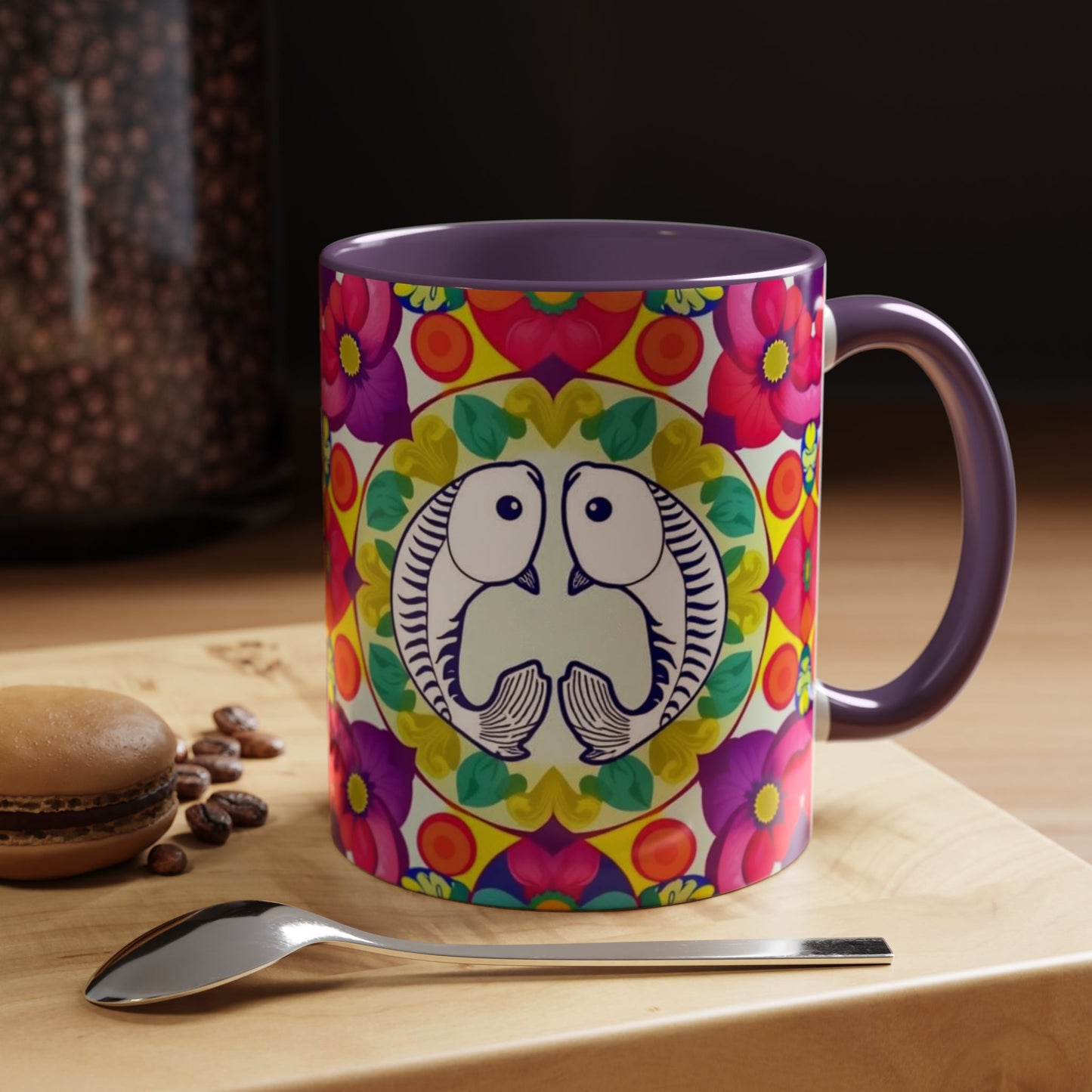 Accent Coffee Mug, Pisces, Zodiac v4, Flower Pattern, (11, 15oz)