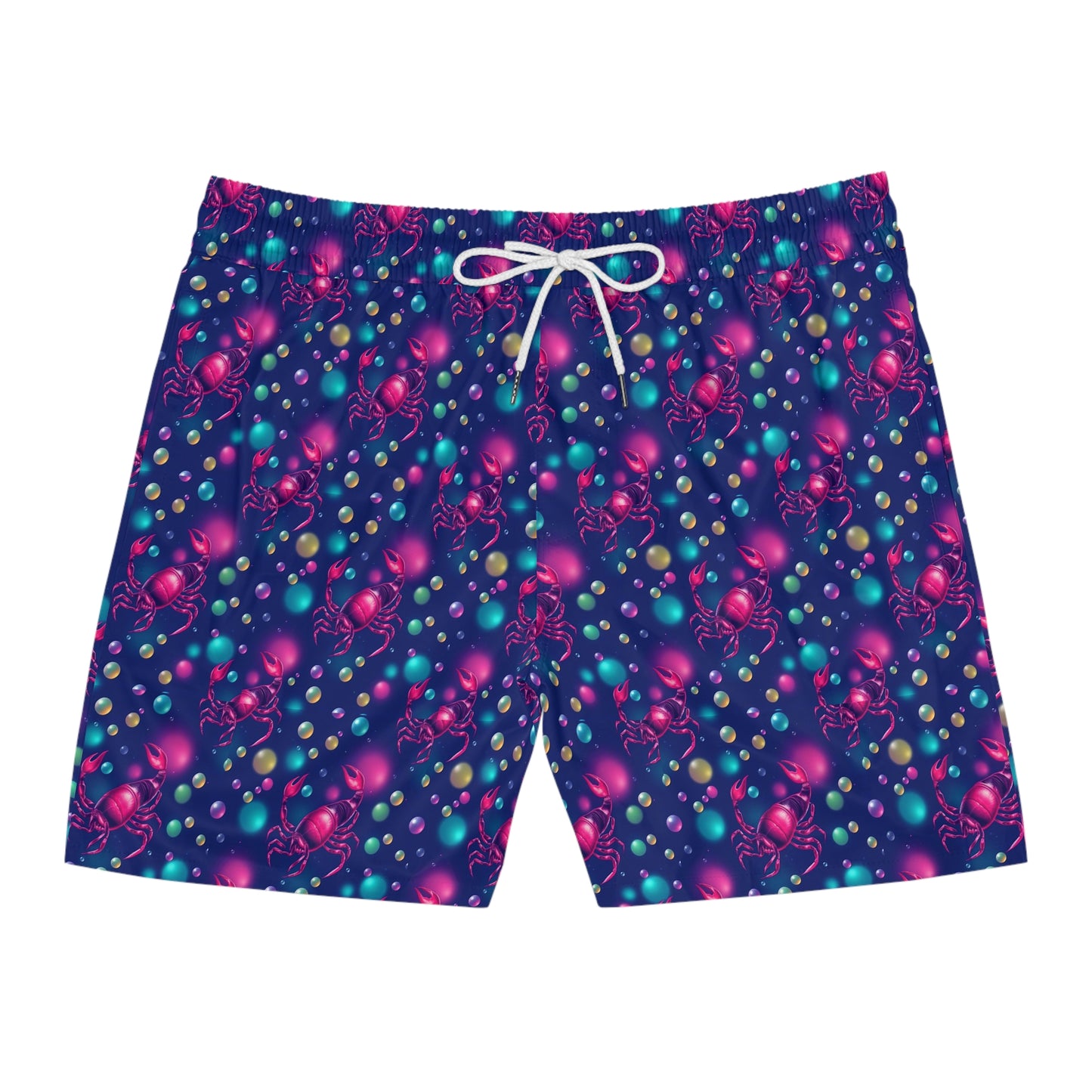 Men's Mid-Length Swim Shorts, (AOP), Scorpio, Zodiac v4, Bubble Pattern