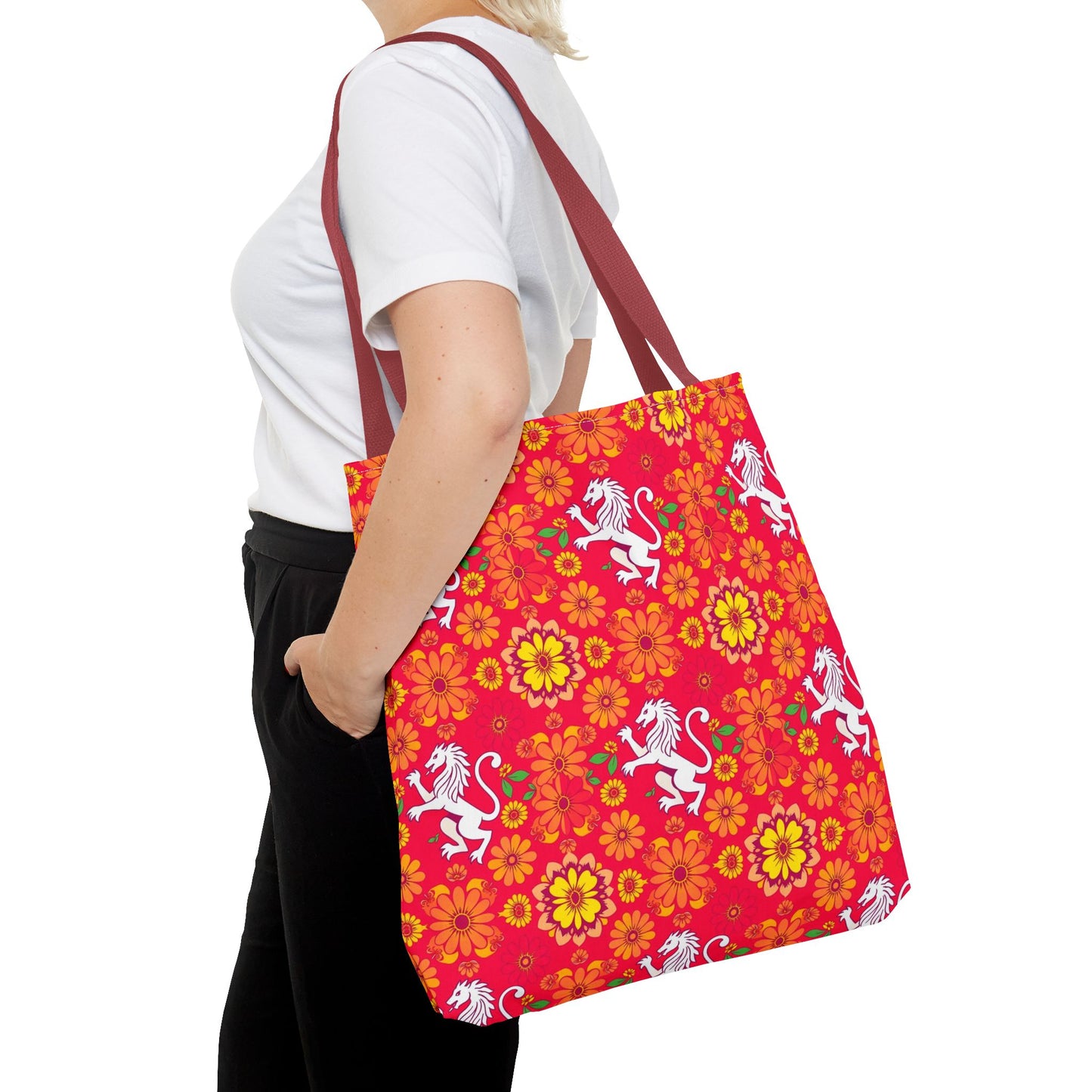 Tote Bag (AOP), Leo, Zodiac, Flower Pattern
