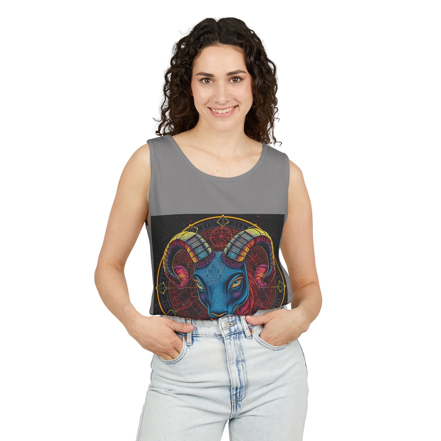 Unisex Garment-Dyed, Tank Top, Aries Design, Pop Art, 100% Ringspun US cotton