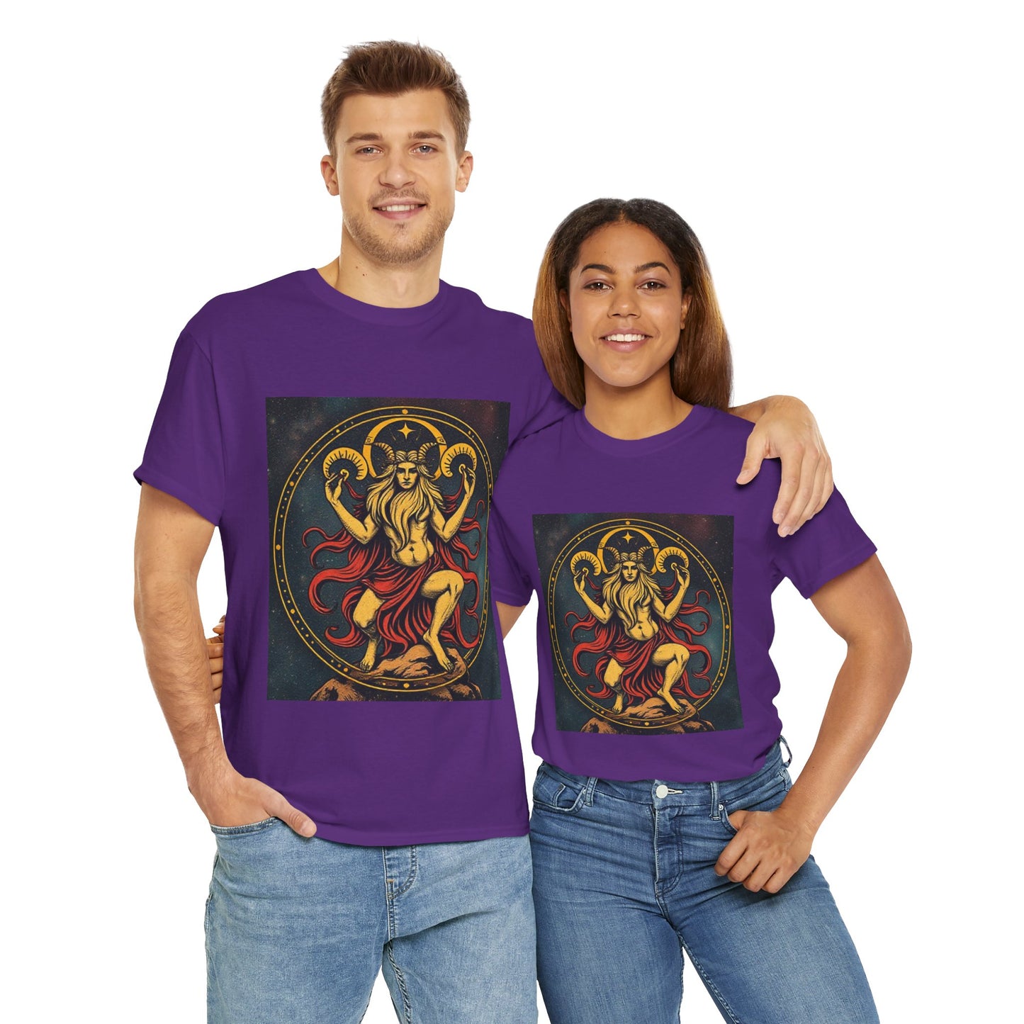 Unisex Heavy Cotton T-Shirt, Aries God 3v, Zodiac Design