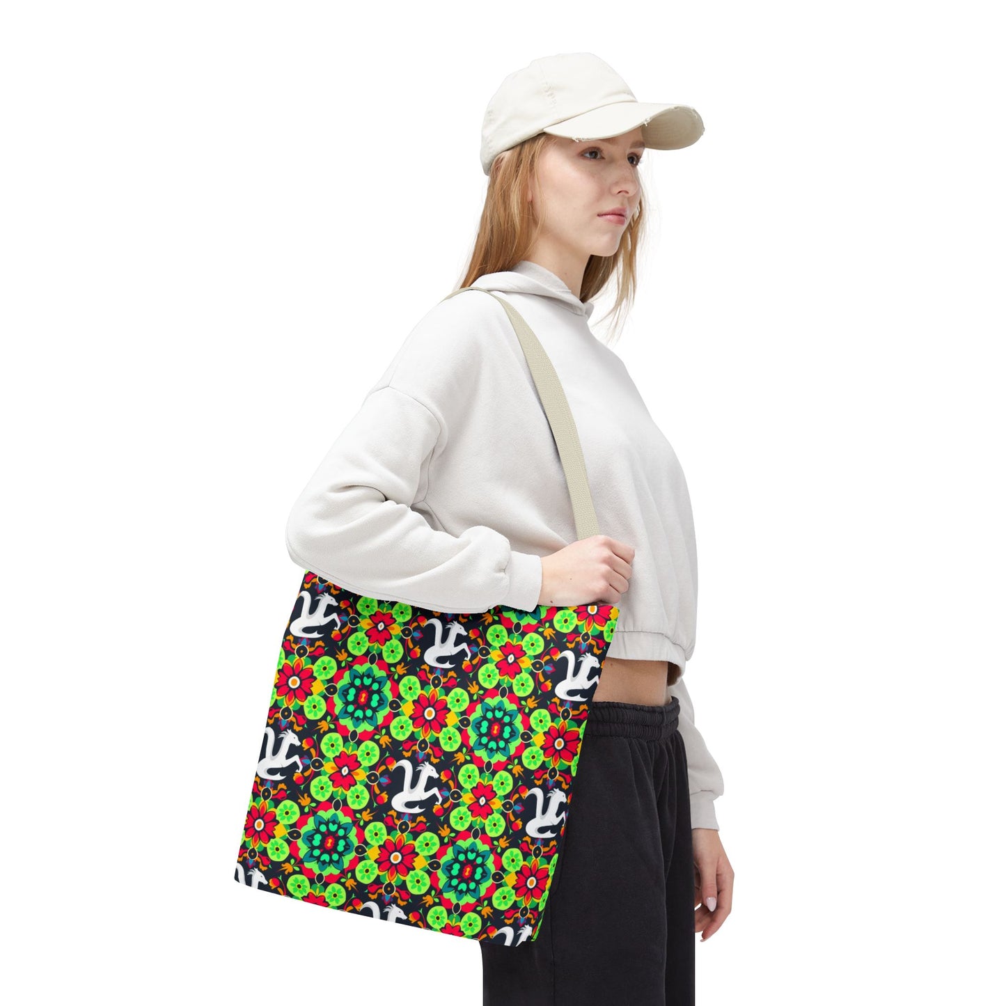 Tote Bag, (AOP), Aquarius, Zodiac v4, Flower Pattern