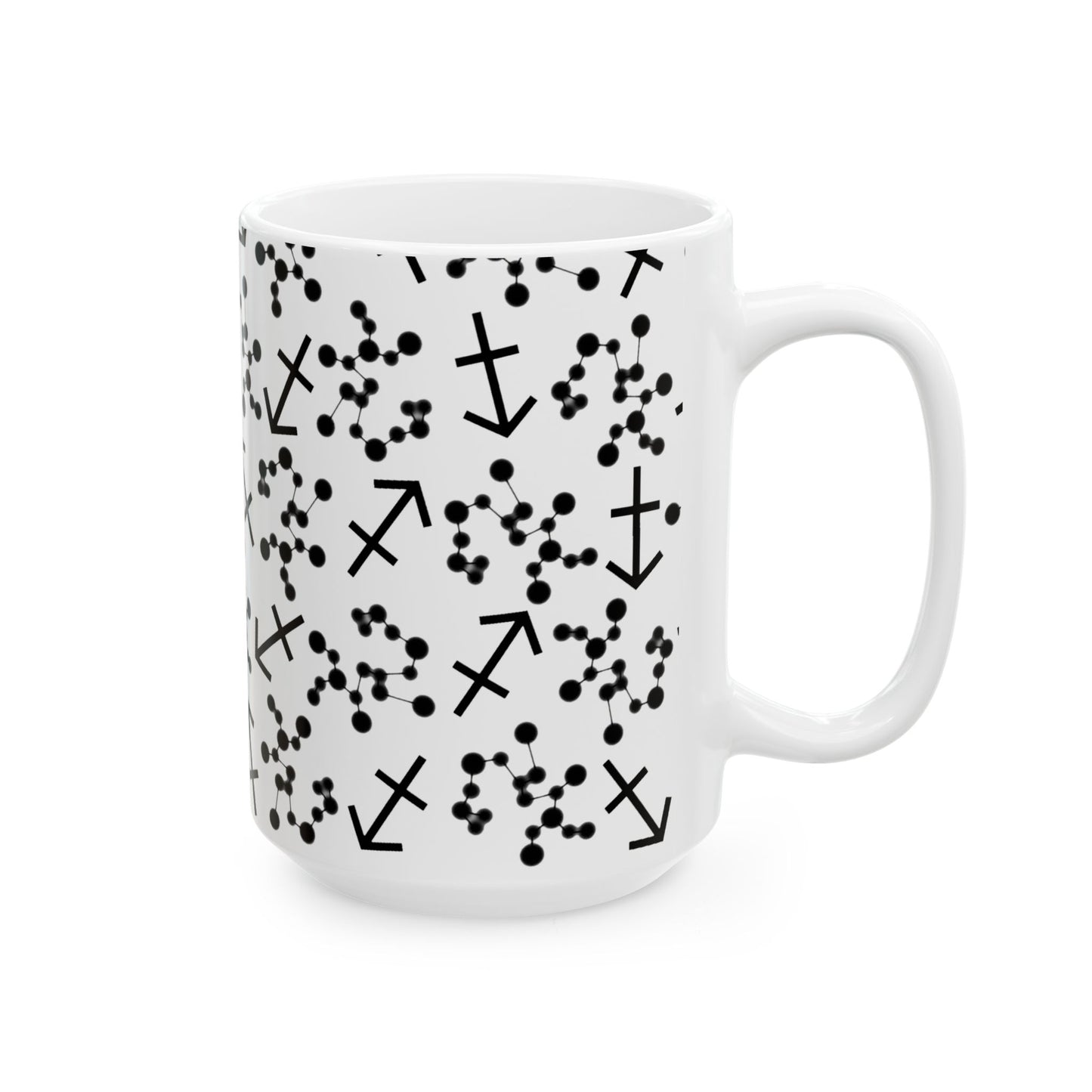 Ceramic Mug, (11oz, 15oz), Ceramic Coffee Mug, AOP, Constellation & Symbol, Sagittarius Zodiac Design