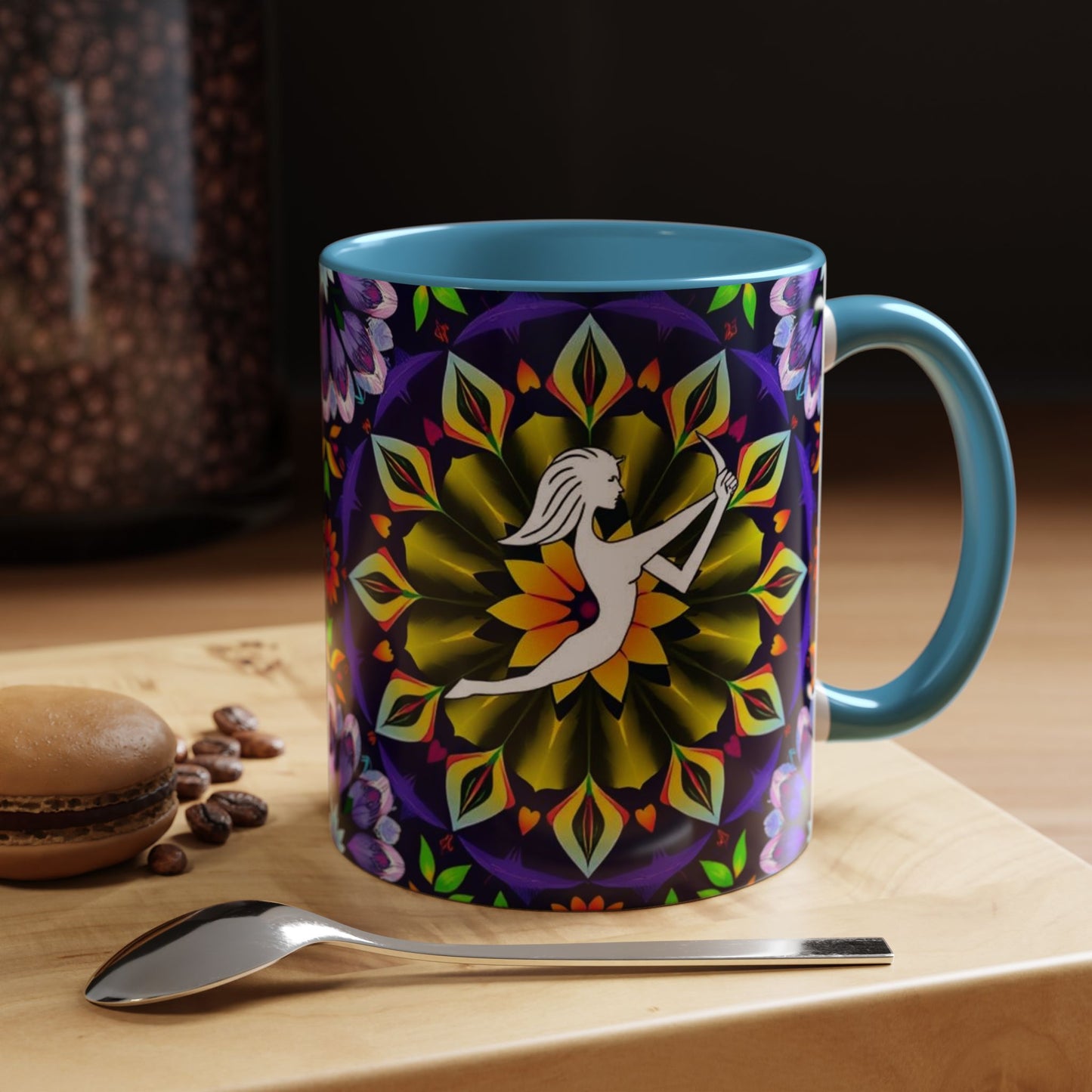 Accent Coffee Mug, Sagittarius, Zodiac v1. Flower Pattern, (11, 15oz)