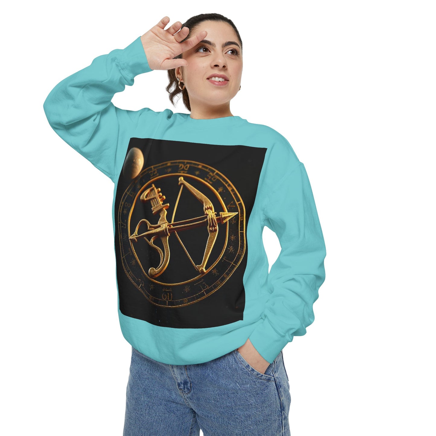 Garment-Dyed Sweatshirt, Unisex, Space Symbol Design, Sagittarius