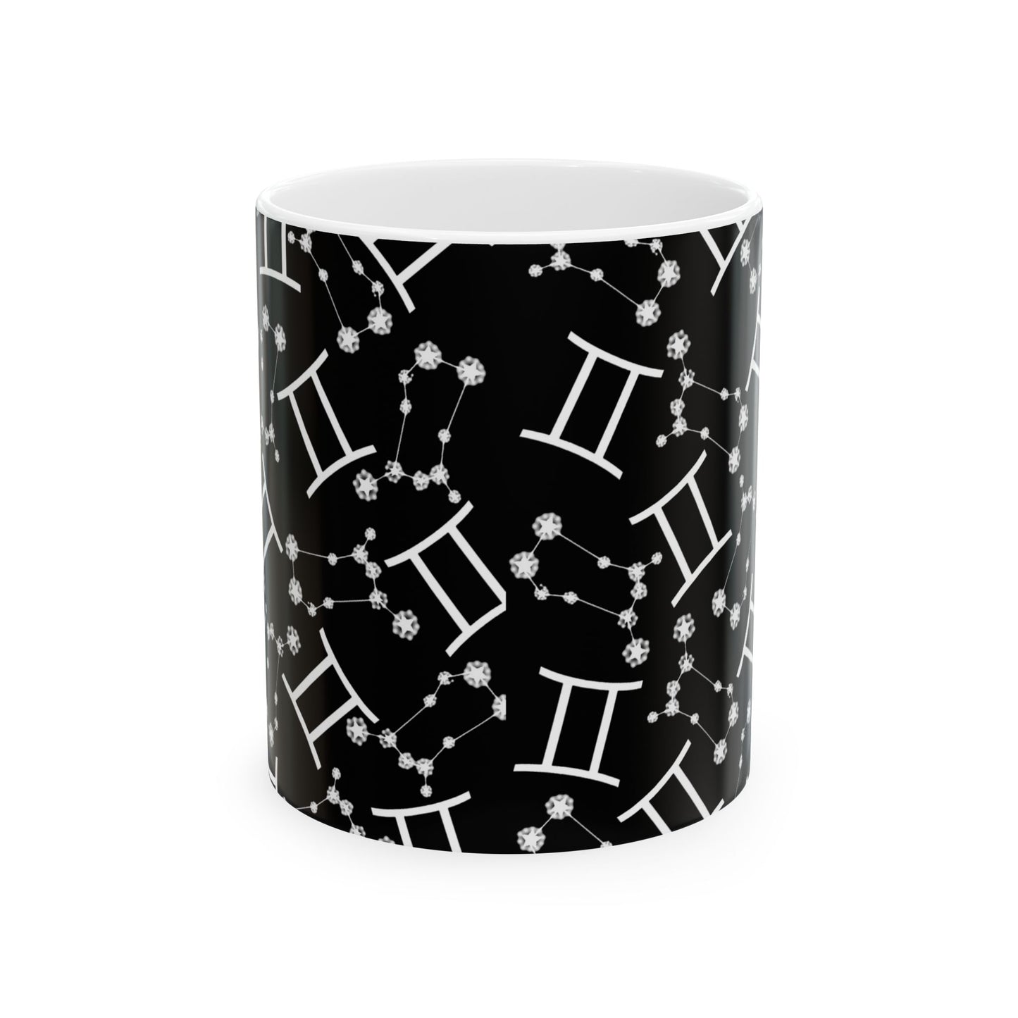 Ceramic Mug, (11oz, 15oz), Ceramic Coffee Mug, Black AOP, Gemini Zodiac Design