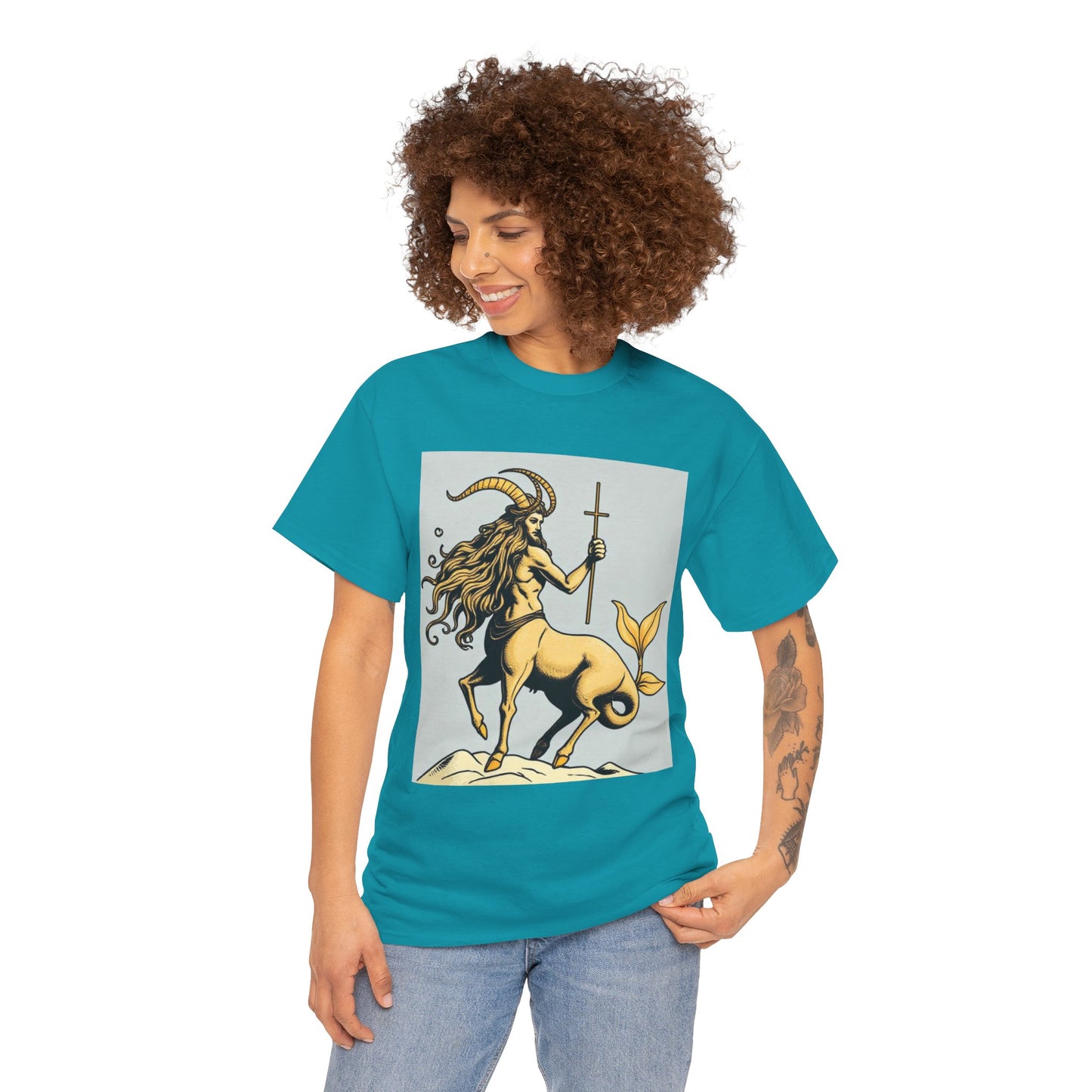 Unisex Heavy Cotton T-Shirt, Capricorn God v2, Zodiac Design