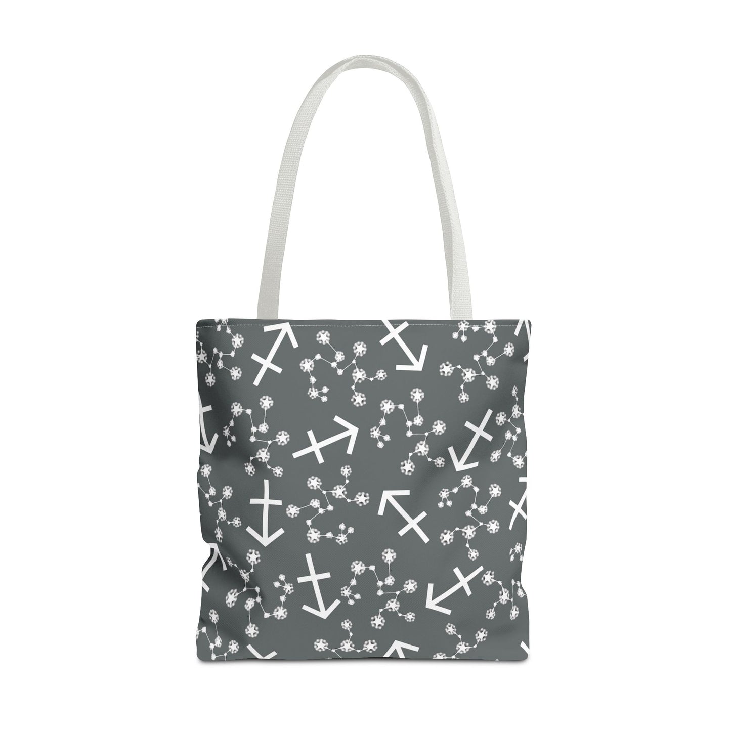 Tote Bag, Sagittarius Zodiac Sign, AOP, (Grey, White Print)