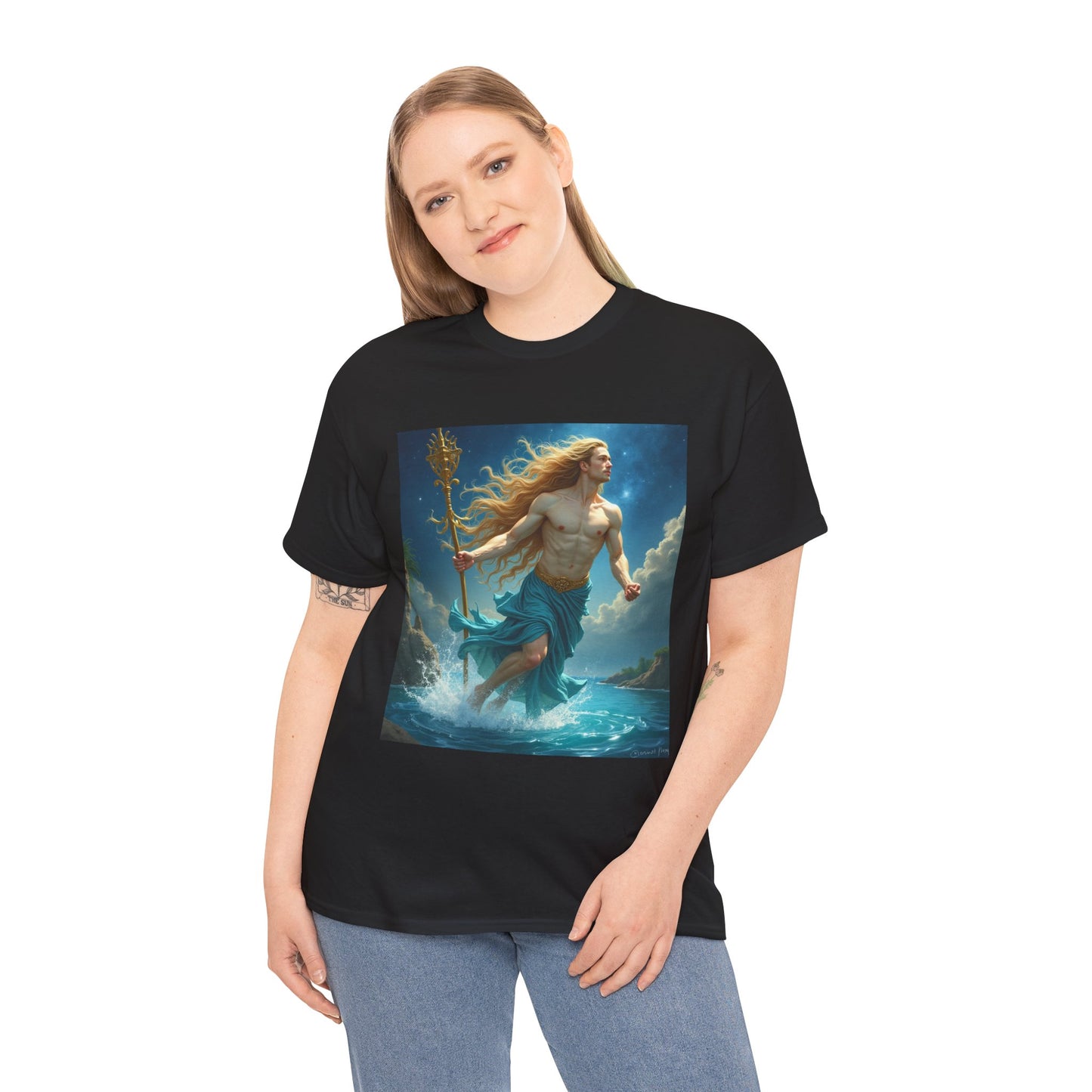Unisex Heavy Cotton T-Shirt, Aquarius God 4v, Zodiac Design