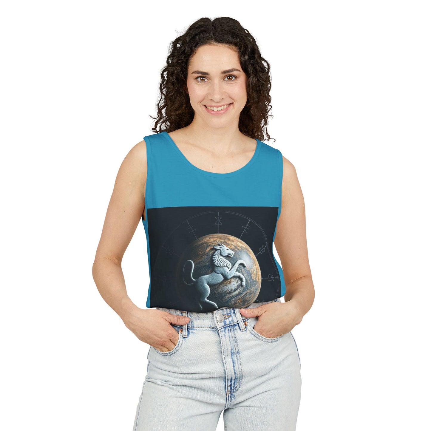 Unisex Garment-Dyed, Tank Top, Aquarius Design, Planet Animal, 100% Ringspun US cotton