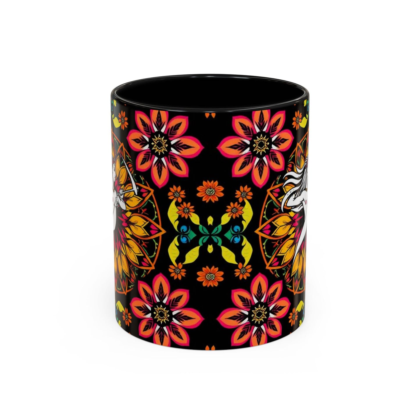 Accent Coffee Mug, Sagittarius, Zodiac v2. Flower Pattern, (11, 15oz)