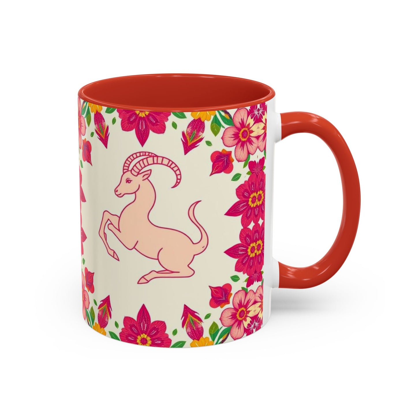 Accent Coffee Mug, Capricorn, Zodiac v2, Flower Pattern, (11, 15oz)