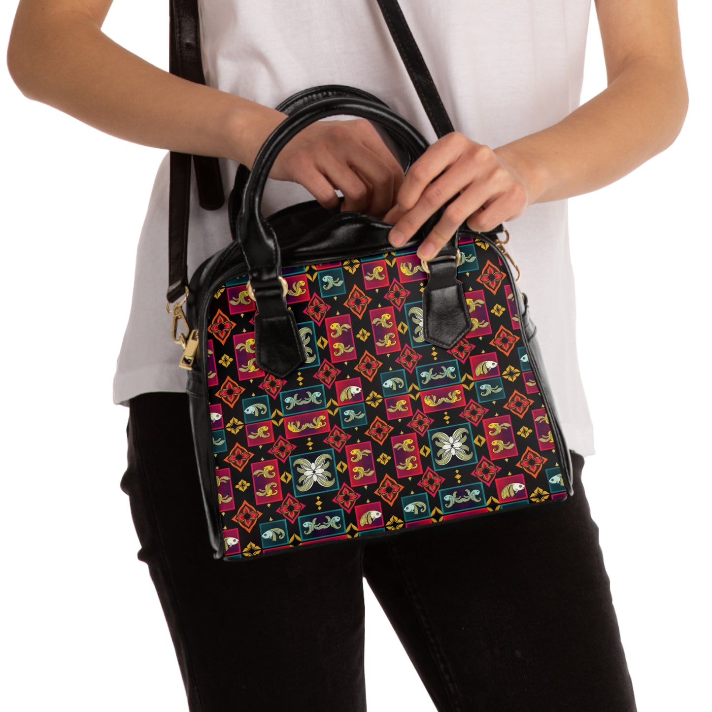 Shoulder Handbag, Pisces, Zodiac v1, Shapes Pattern