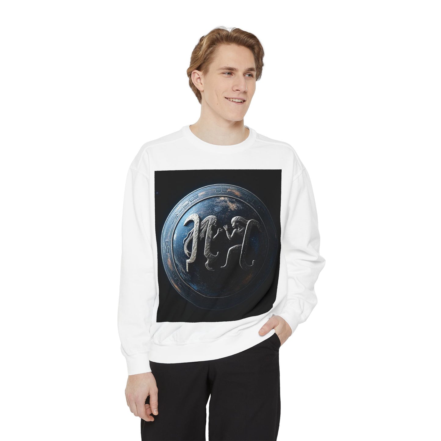 Garment-Dyed Sweatshirt, Unisex, Space Symbol Design, Gemini