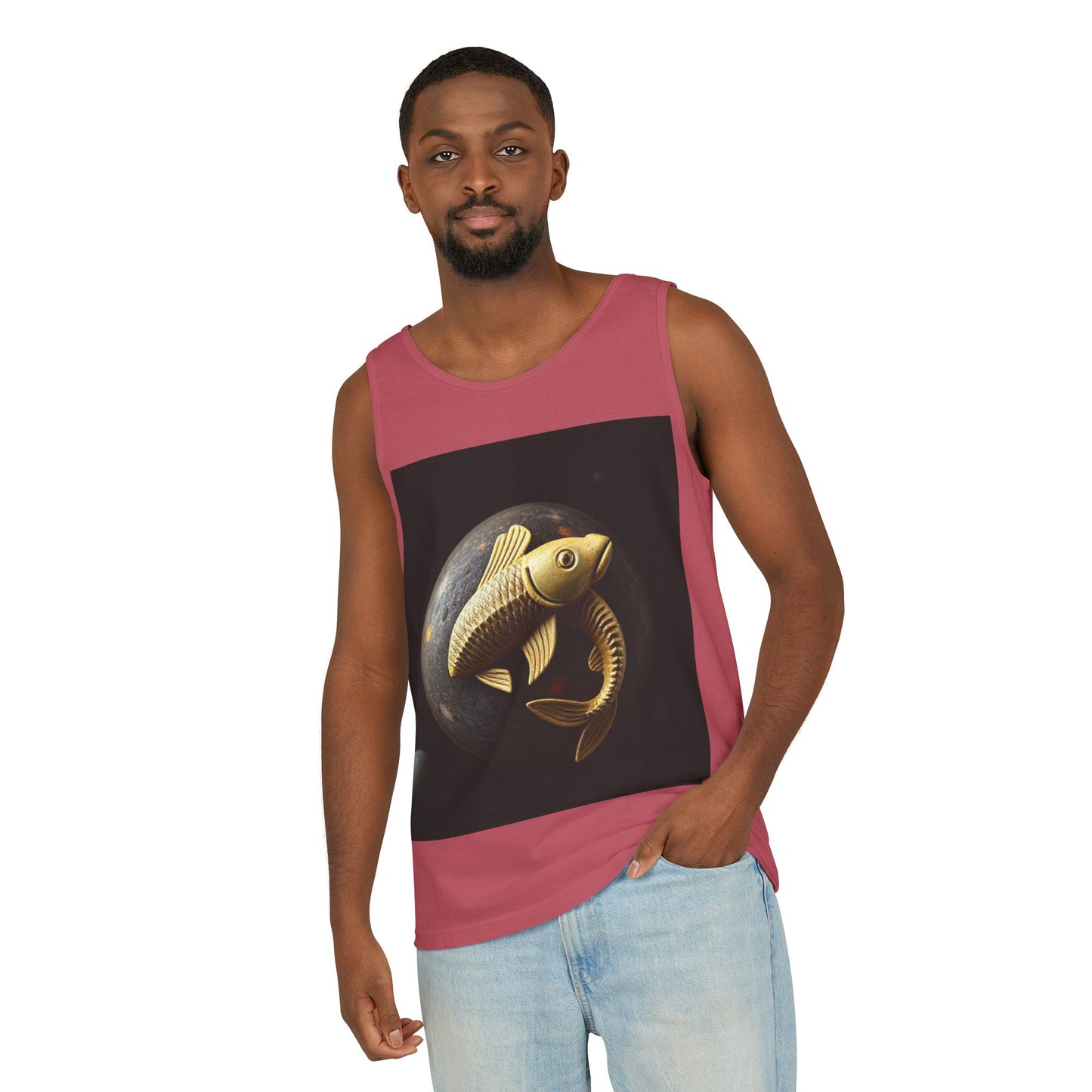Unisex Garment-Dyed, Tank Top, Pisces Design, Space Animal v1, 100% US cotton