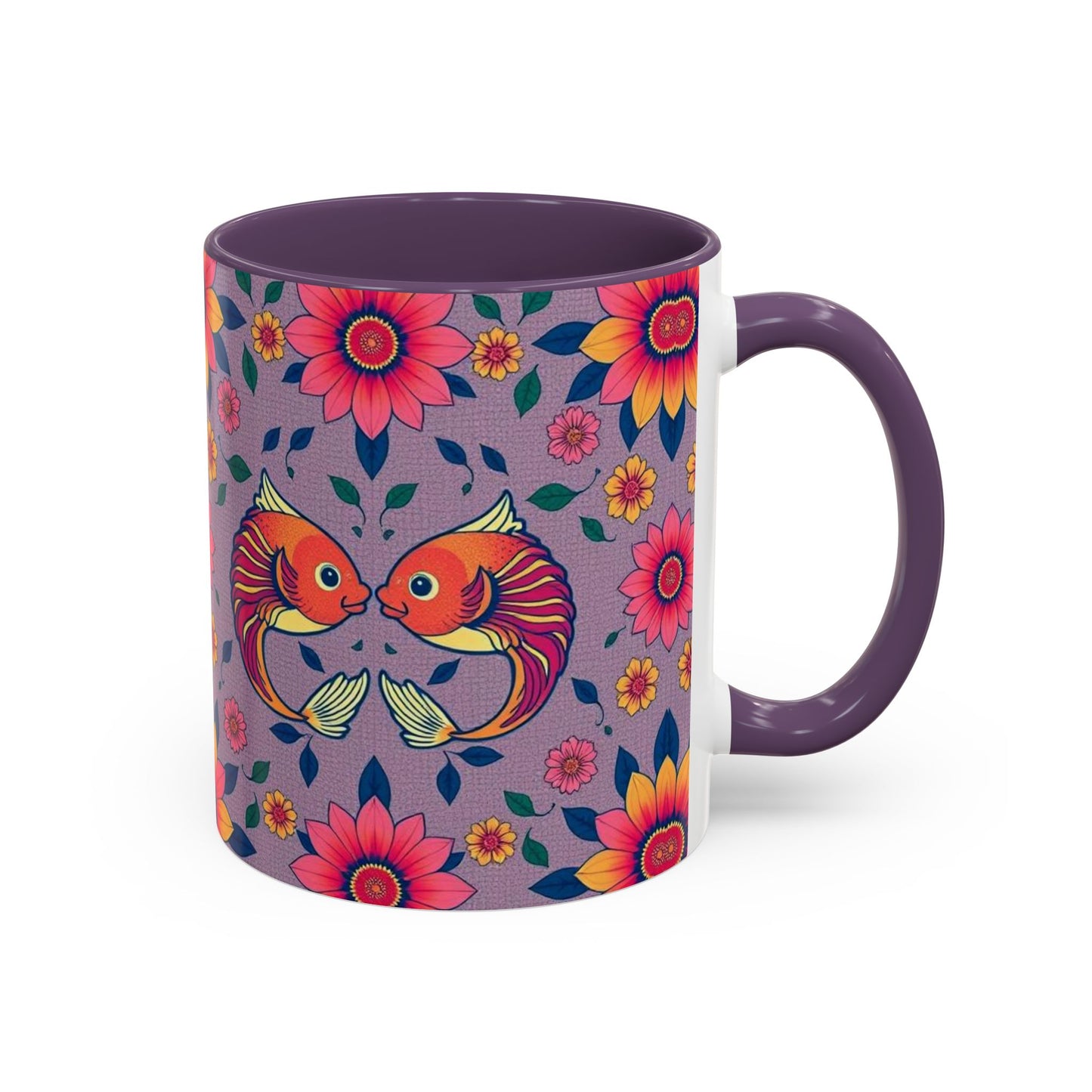 Accent Coffee Mug, Pisces, Zodiac v2, Flower Pattern, (11, 15oz)
