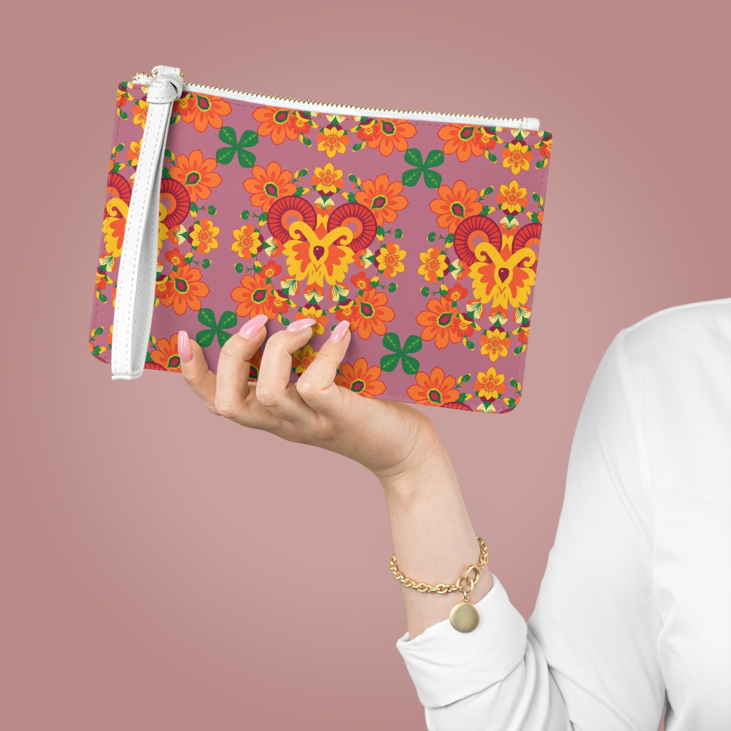 Clutch Bag, Aries, Zodiac v3, Flower Pattern