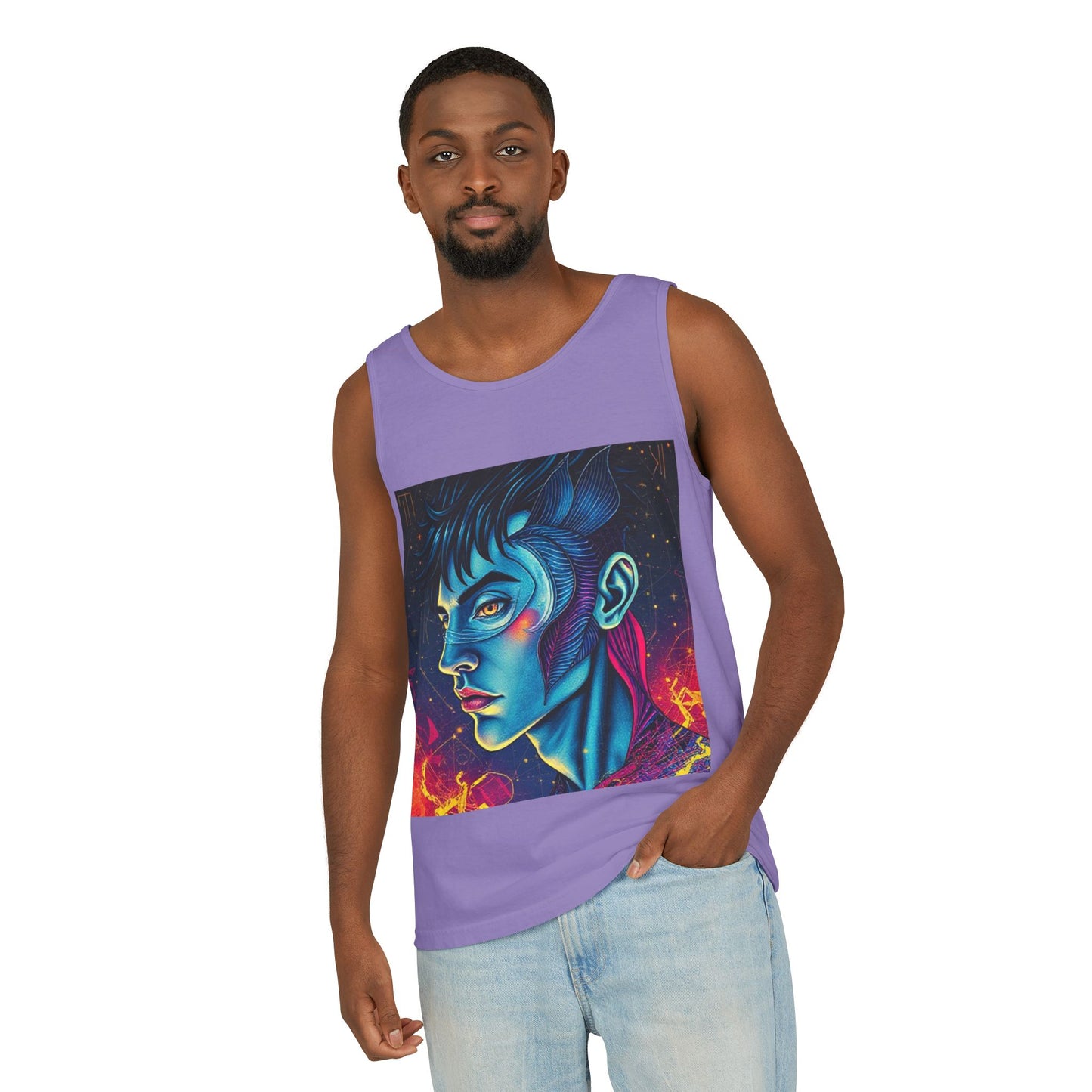Unisex Garment-Dyed, Tank Top, Pisces Design, Pop Art v1, 100% US cotton