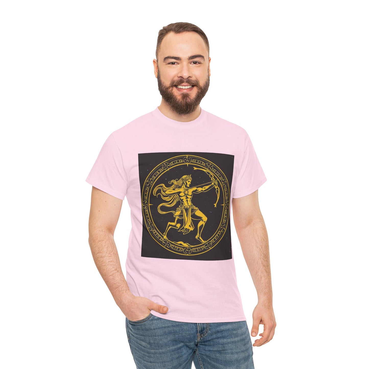 Unisex Heavy Cotton T-Shirt, Mythical Faun/Satyr v1, Sagittarius Zodiac Design