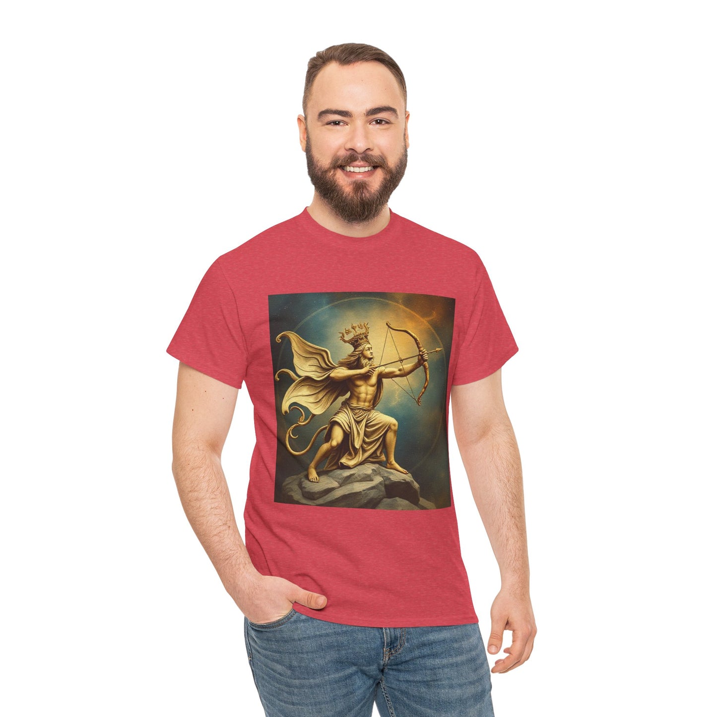 Unisex Heavy Cotton T-Shirt, Sagittarius King, Bow & Arrow, Zodiac Design