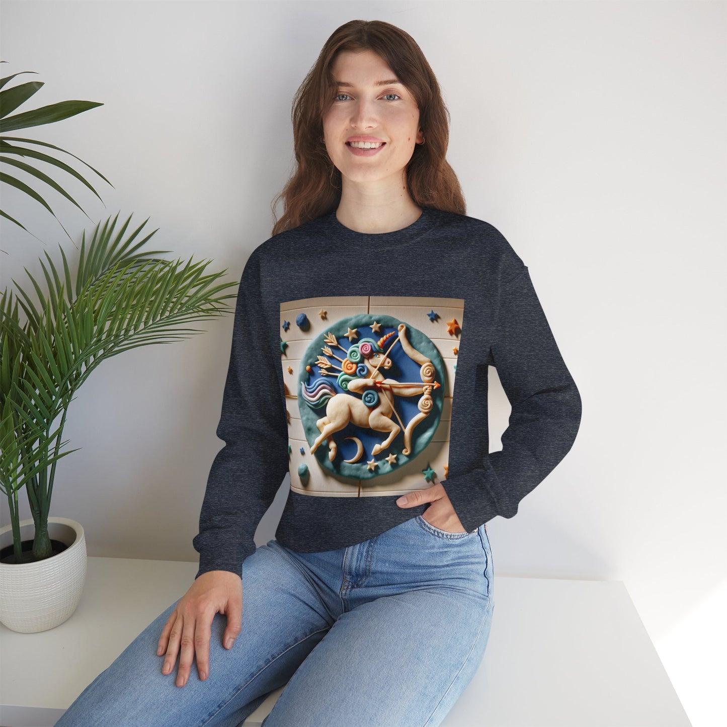 Unisex Heavy Blend™ Crewneck Sweatshirt, Colorful Horse, Sagittarius Zodiac Design