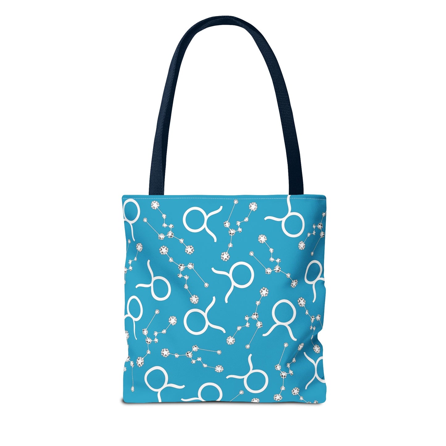 Tote Bag, Taurus Zodiac Sign, AOP, (Turquoise, White)