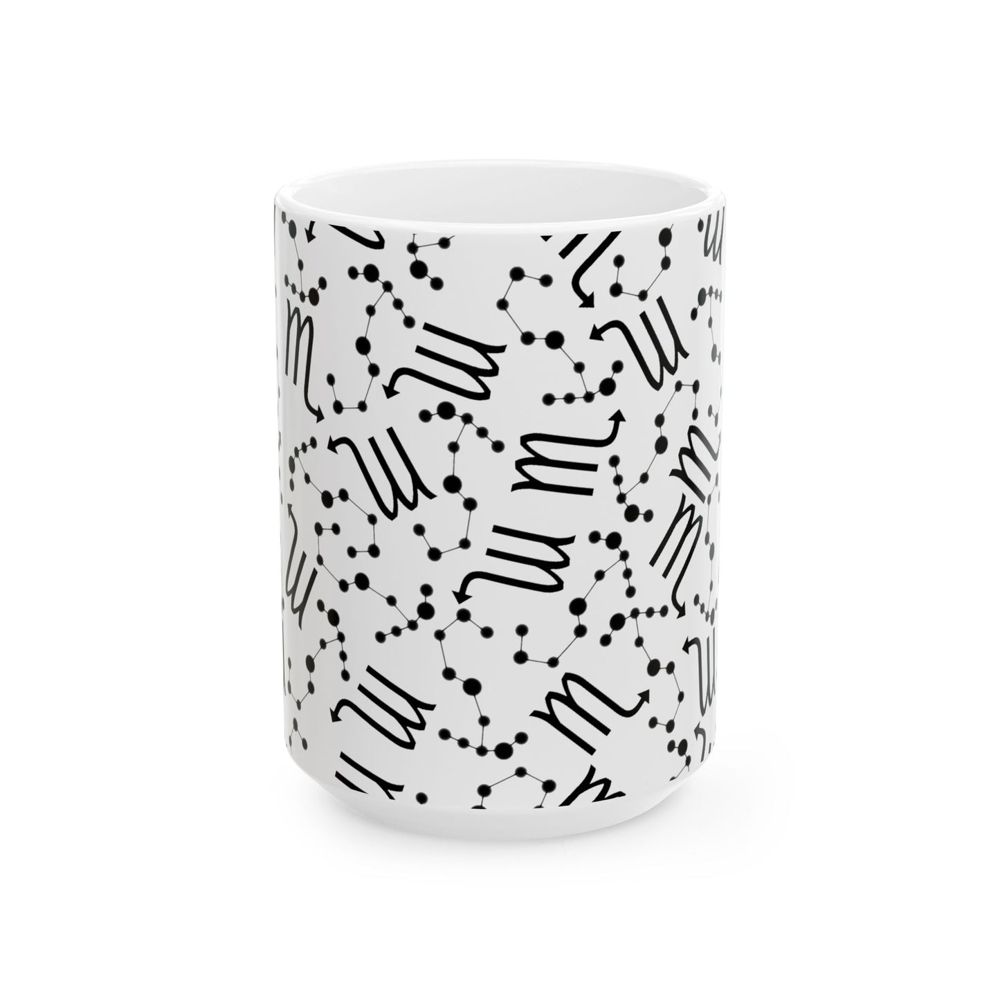 Ceramic Mug, (11oz, 15oz), Ceramic Coffee Mug, AOP, Constellation & Symbol, Scorpio Zodiac Design