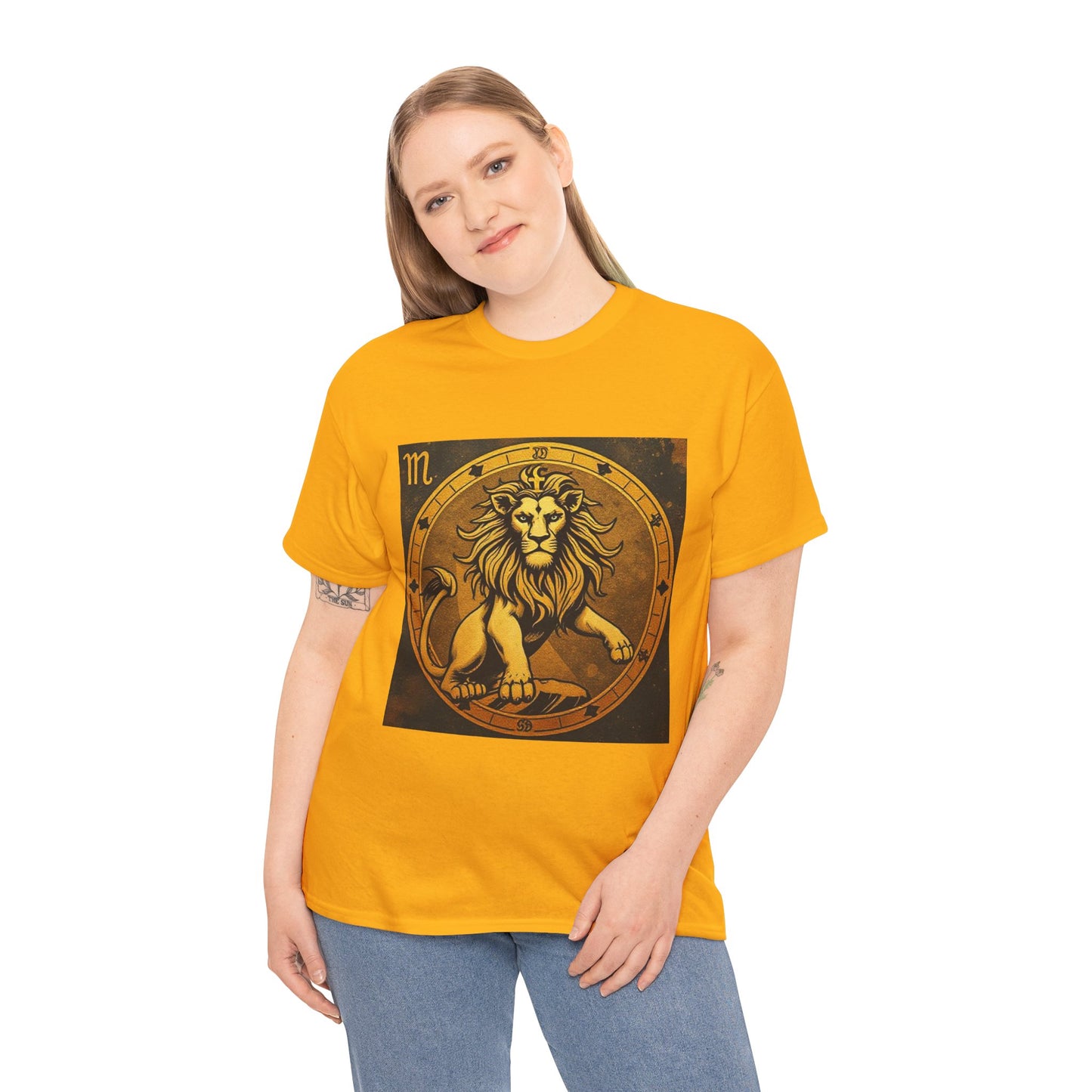 Unisex Heavy Cotton T-Shirt, Gold Lion v1, Leo Zodiac Design