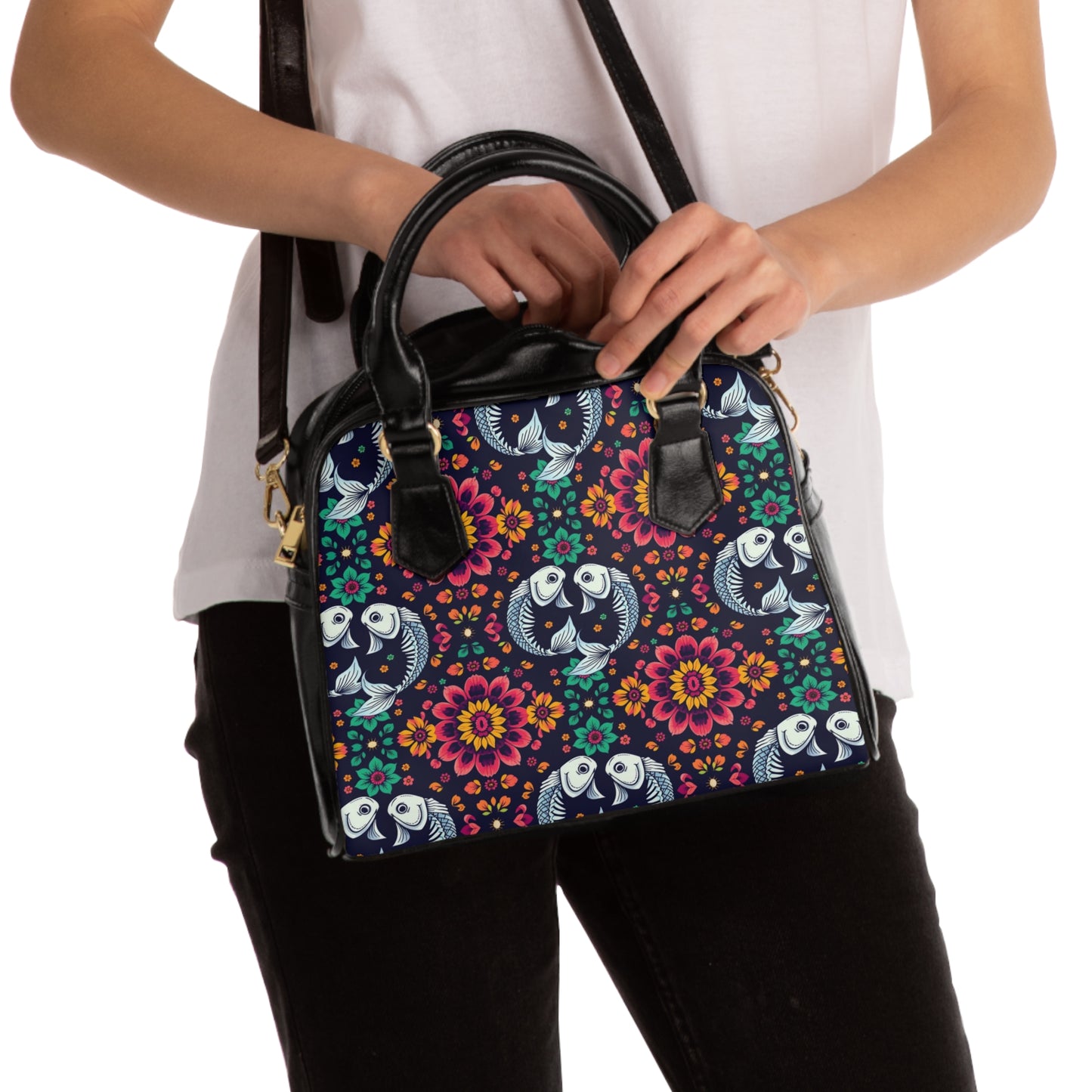 Shoulder Handbag, Pisces, Zodiac, Flower Pattern