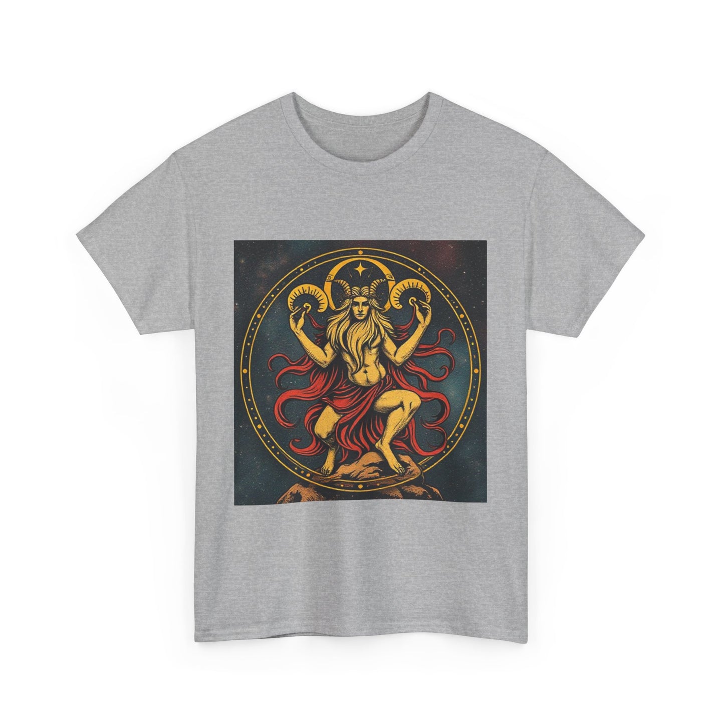 Unisex Heavy Cotton T-Shirt, Aries God 2v, Zodiac Design