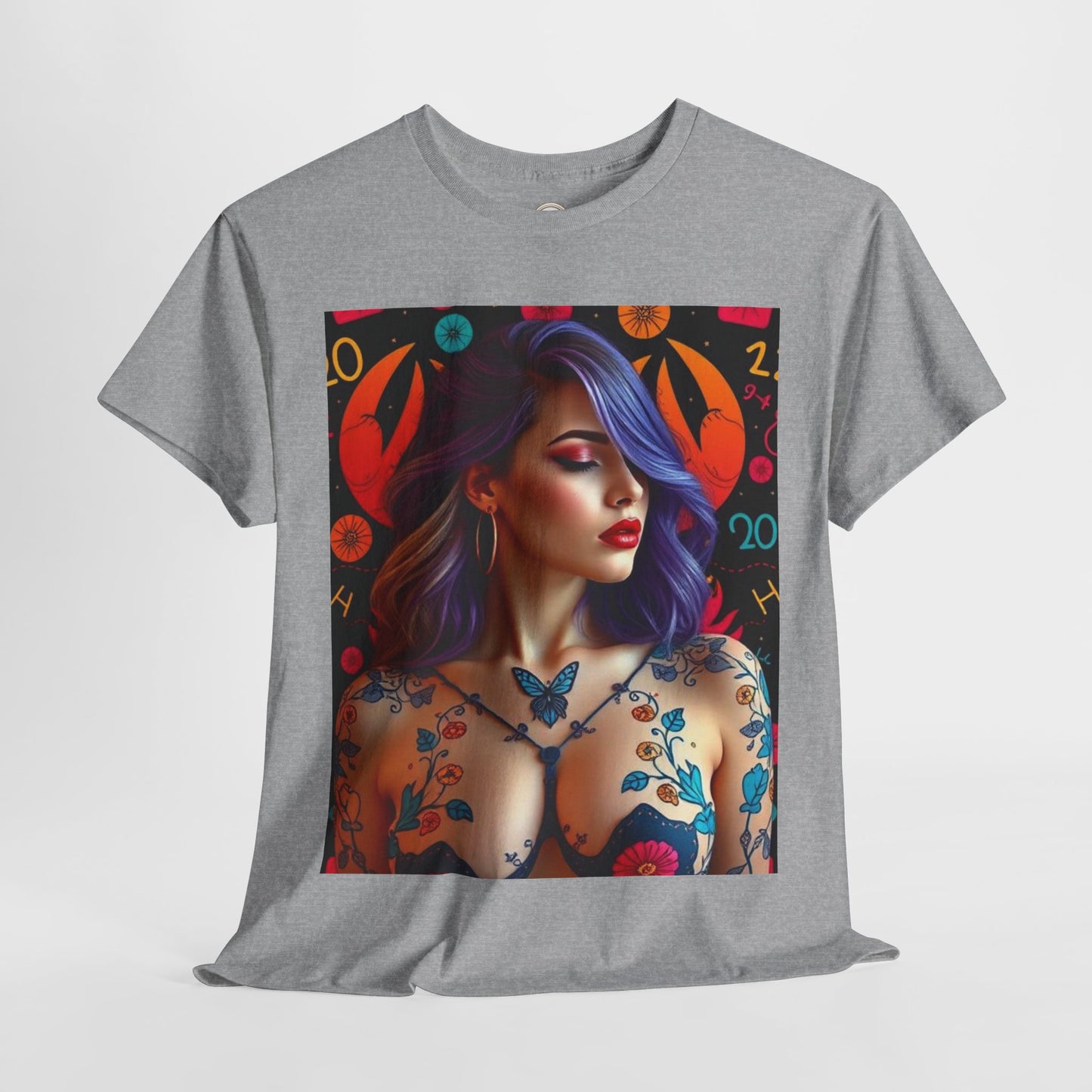 Unisex Heavy Cotton T-Shirt, Cancer, Zodiac, Sexy Art