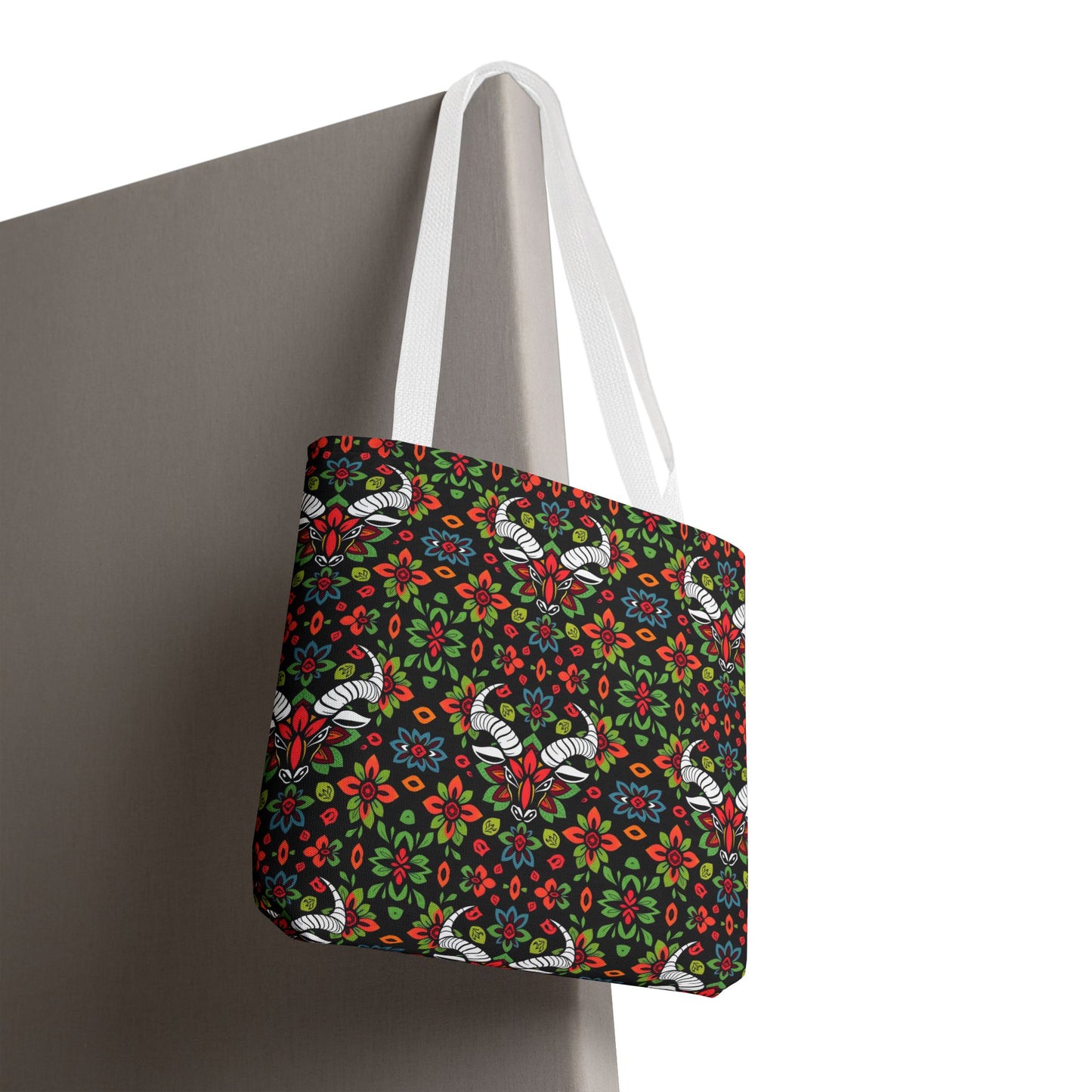 Tote Bag (AOP), Taurus, Zodiac v1, Flower Pattern