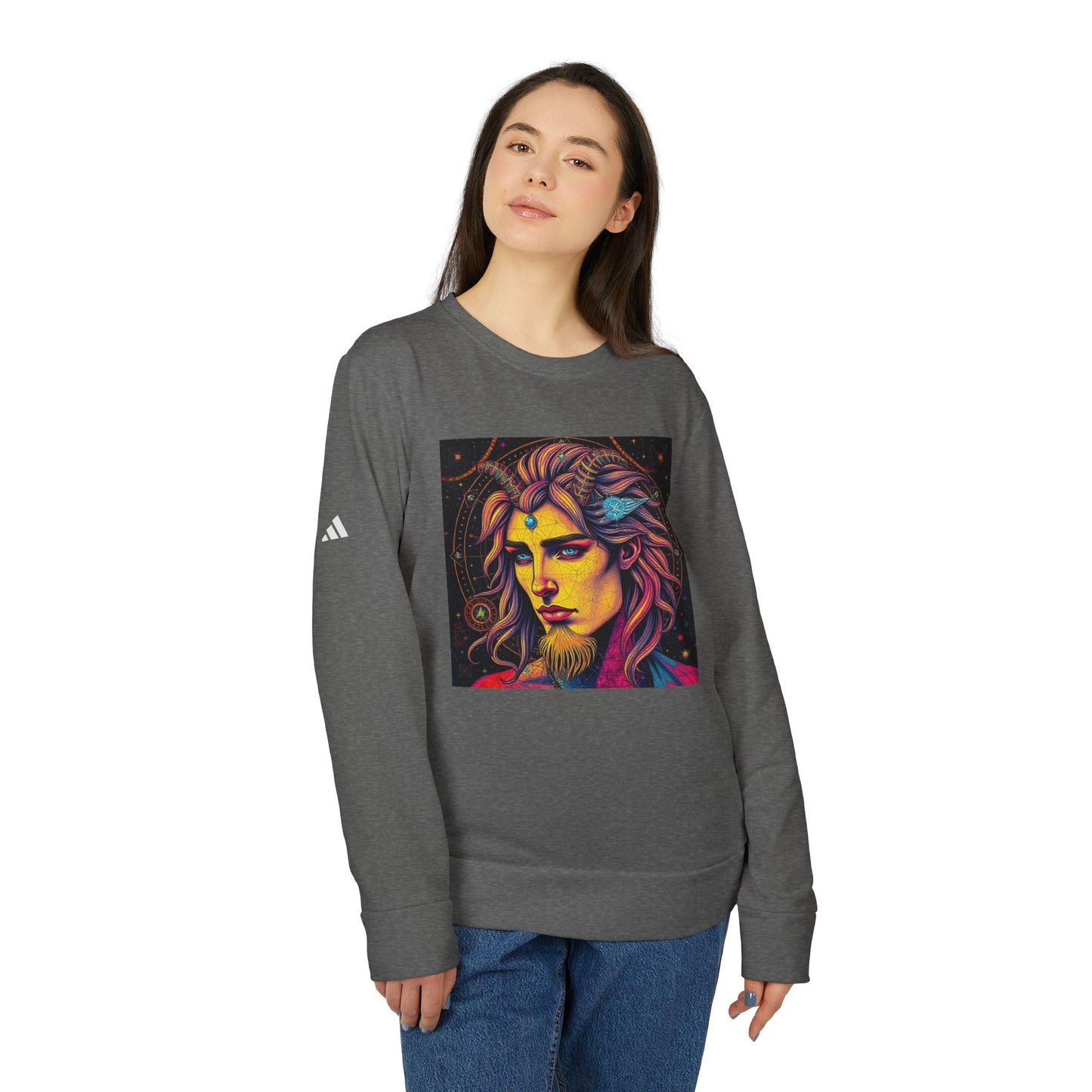 Adidas, Unisex Fleece Crewneck Sweatshirt, Aquarius, Pop Art v1, Zodiac