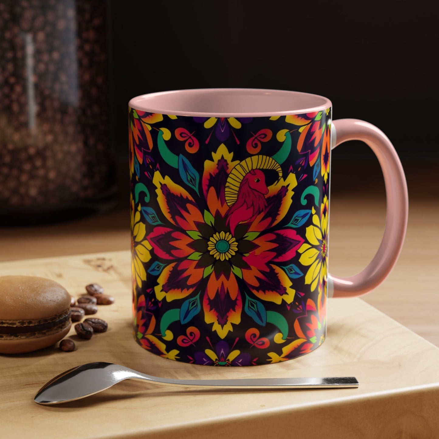 Accent Coffee Mug, Capricorn, Zodiac v4, Flower Pattern, (11, 15oz)