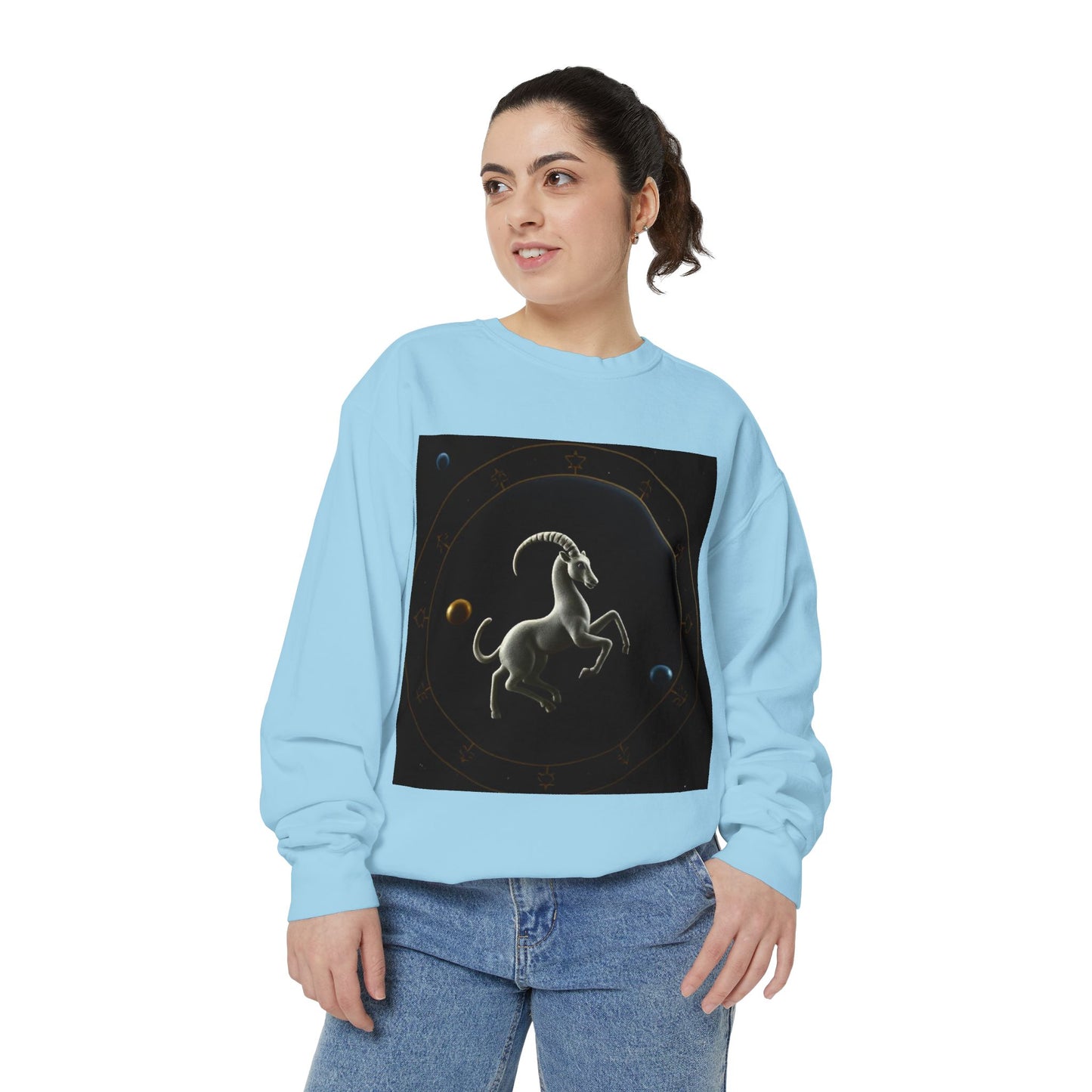 Garment-Dyed Sweatshirt, Unisex, Space Animal Design v1, Capricorn