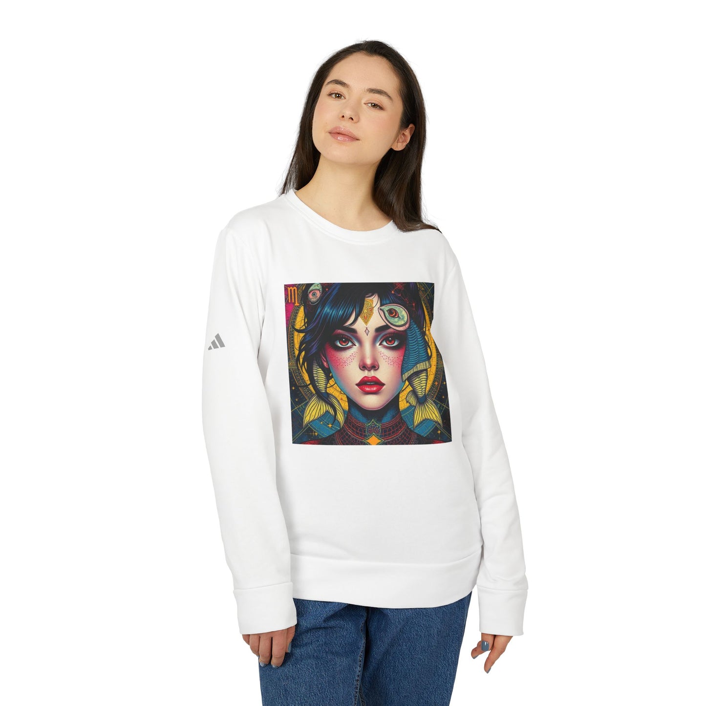 Adidas, Unisex Fleece Crewneck Sweatshirt, Pisces, Pop Art v1, Zodiac