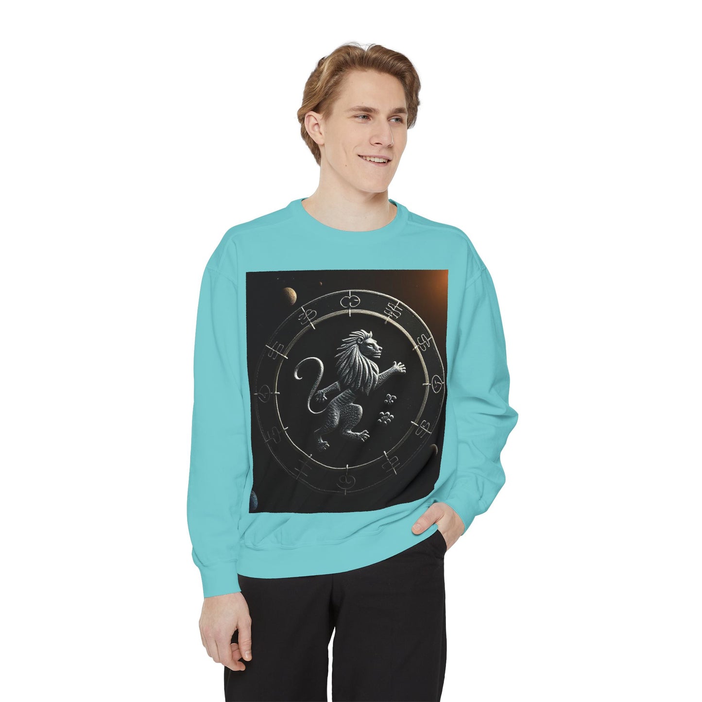Garment-Dyed Sweatshirt, Unisex, Space Animal Design, Leo